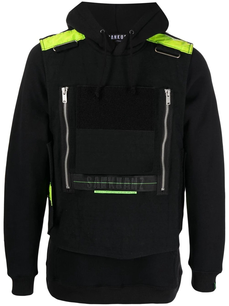layered reflective-detail hoodie 1