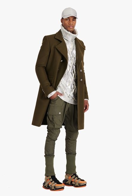Long khaki wool military coat with double-breasted silver-tone buttoned fastening - 2