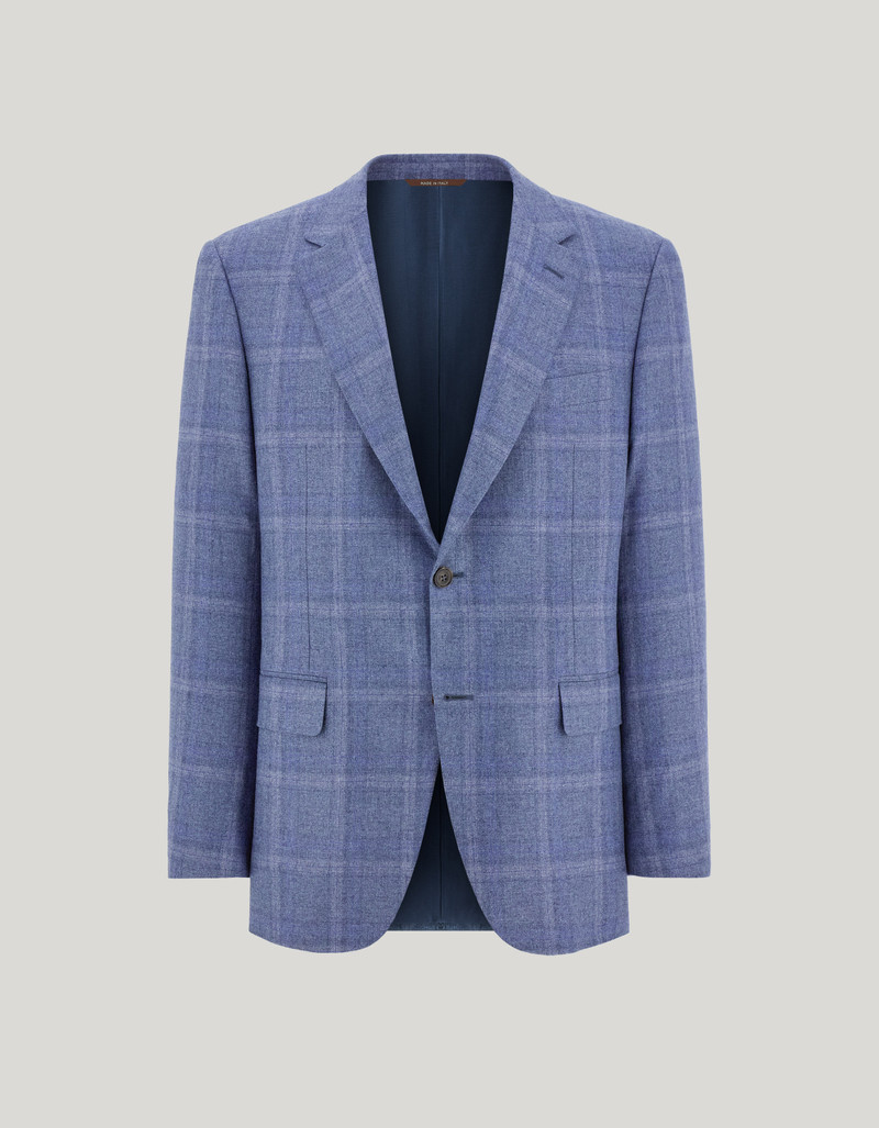 LIGHT BLUE AND BLUE SILK AND CASHMERE REGULAR-FIT OVERCHECK JACKET 1