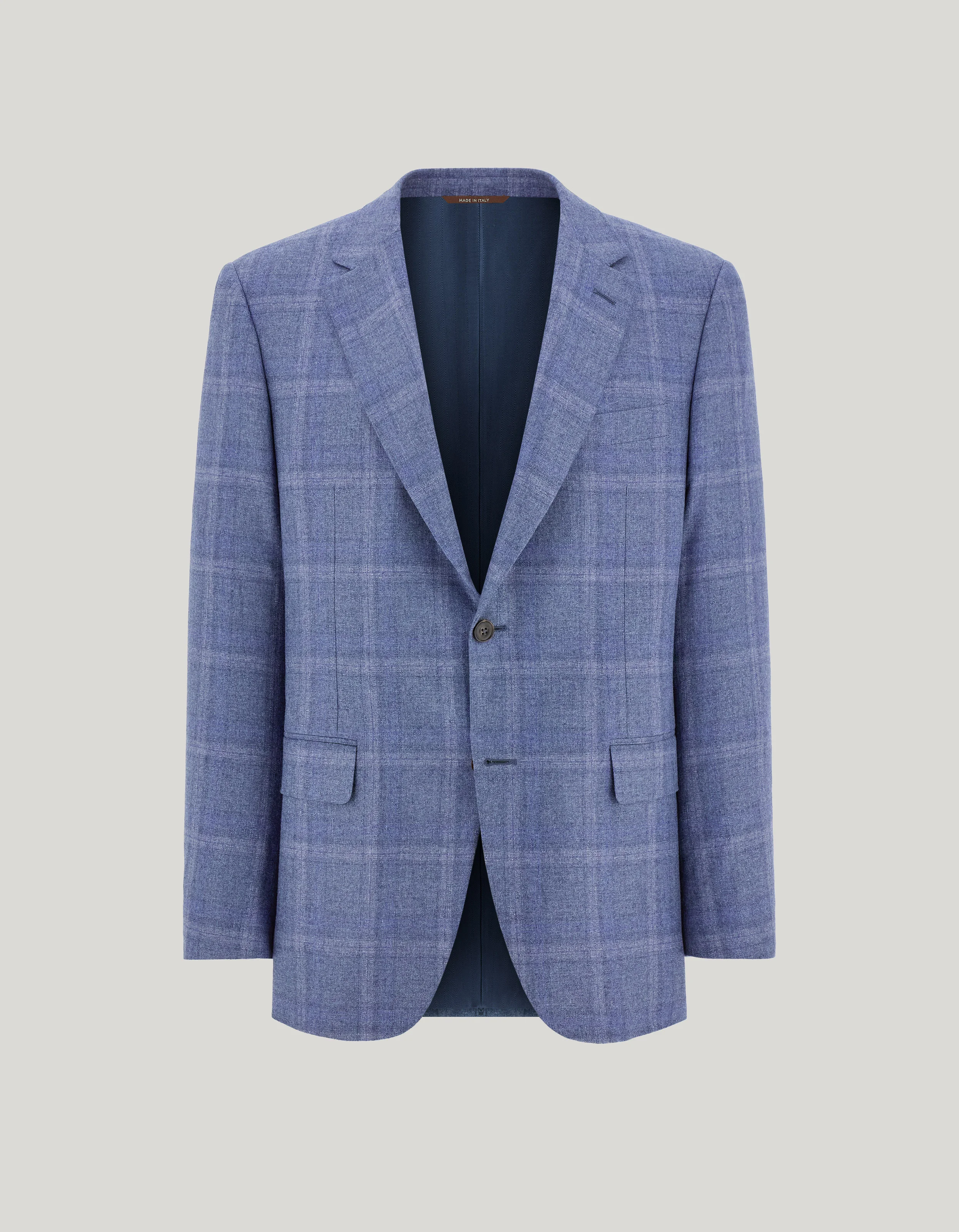 LIGHT BLUE AND BLUE SILK AND CASHMERE REGULAR-FIT OVERCHECK JACKET - 1