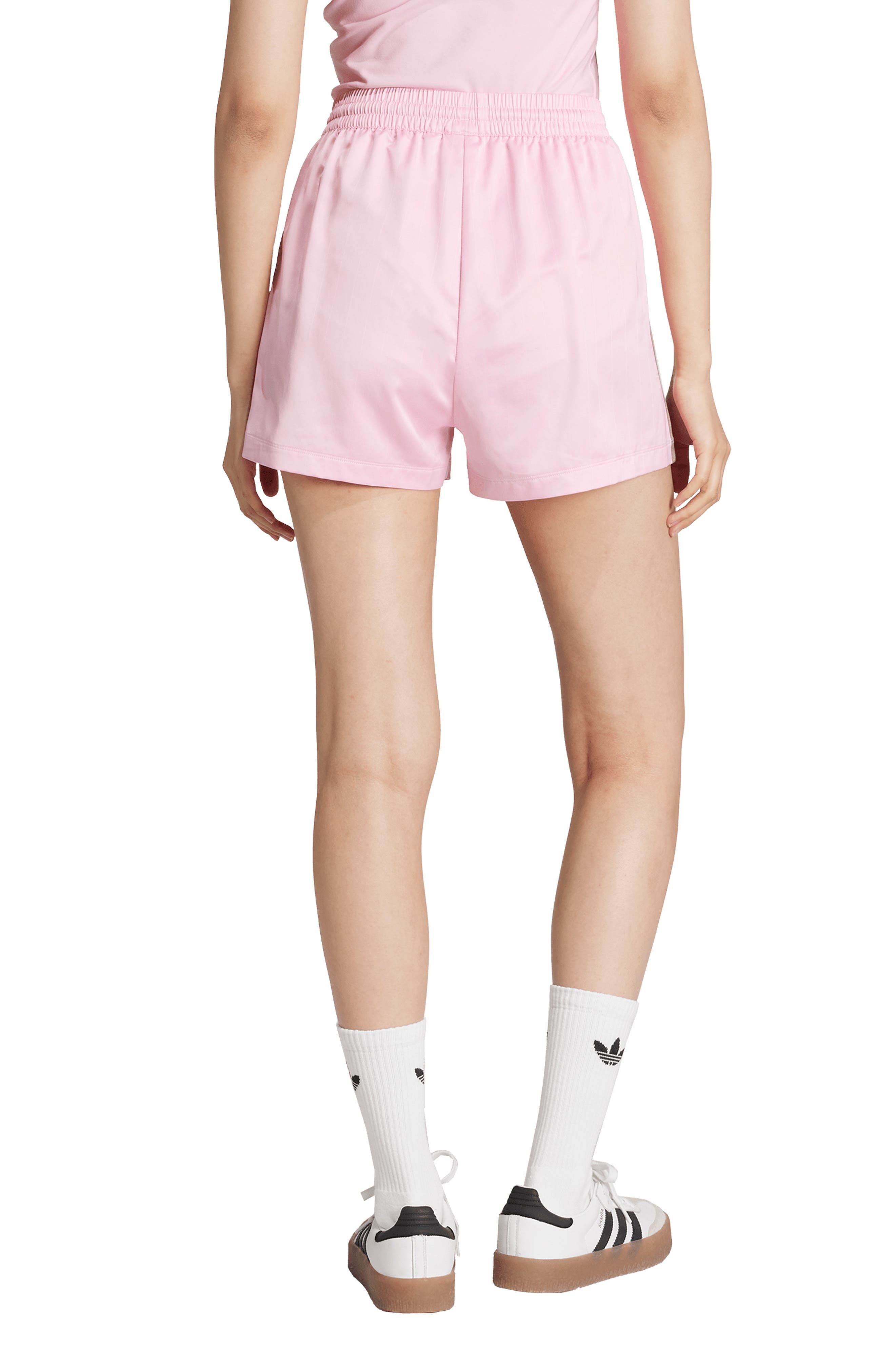 adidas 3-Stripes Pinstripe Satin Shorts in True Pink at Nordstrom - 2