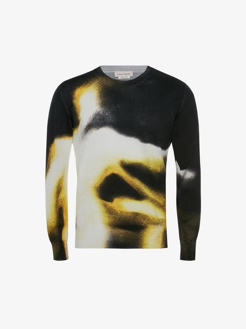Men's Mercerised Cotton Silhouette Jumper in Black/pop Yellow - 1
