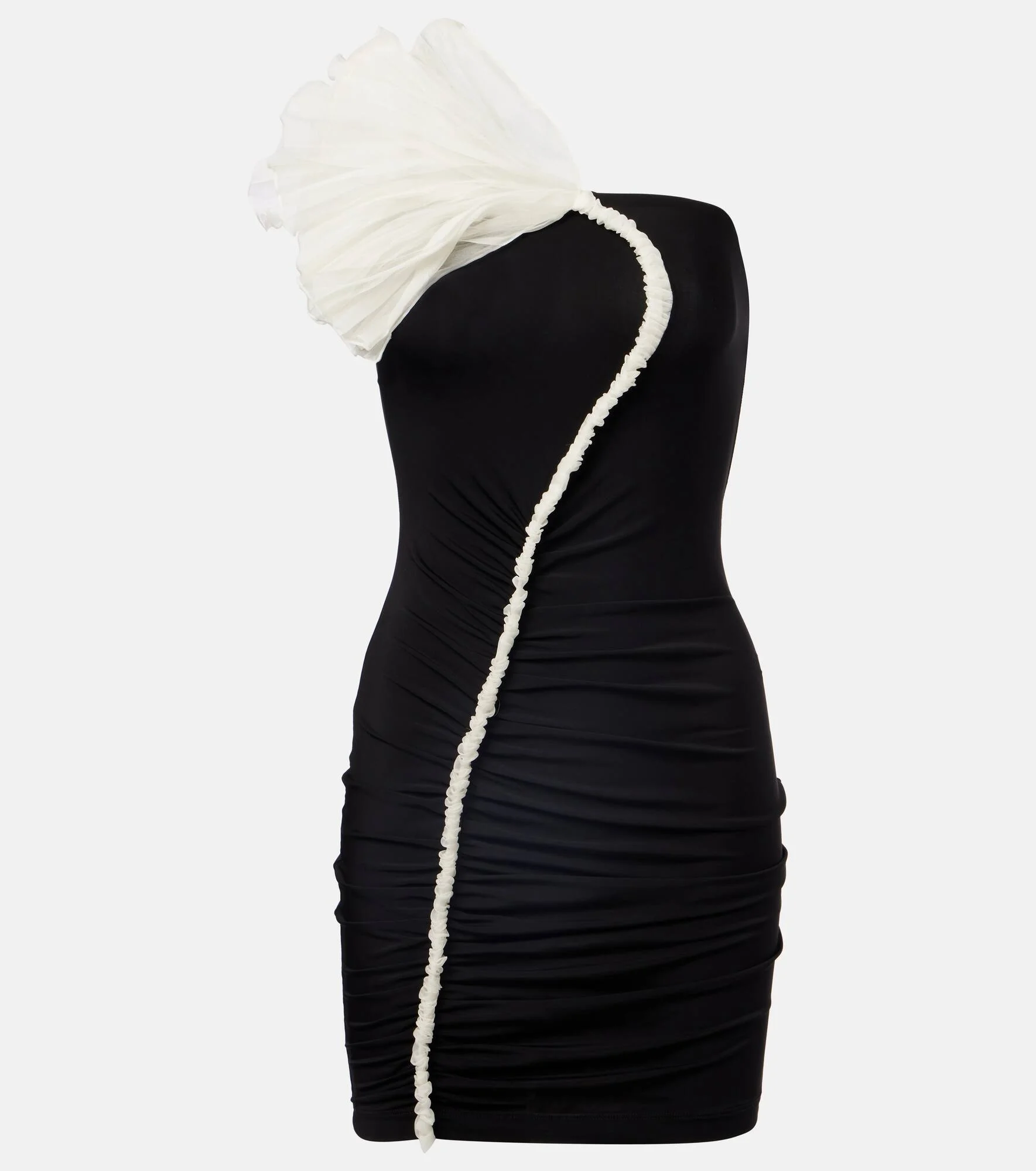 Floral-appliqué asymmetric minidress - 1