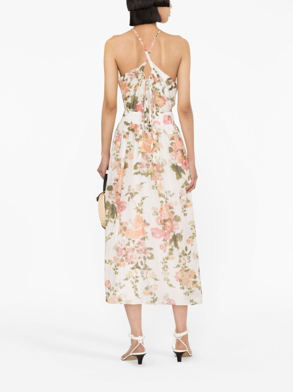 floral-print tied-waist dress - 4