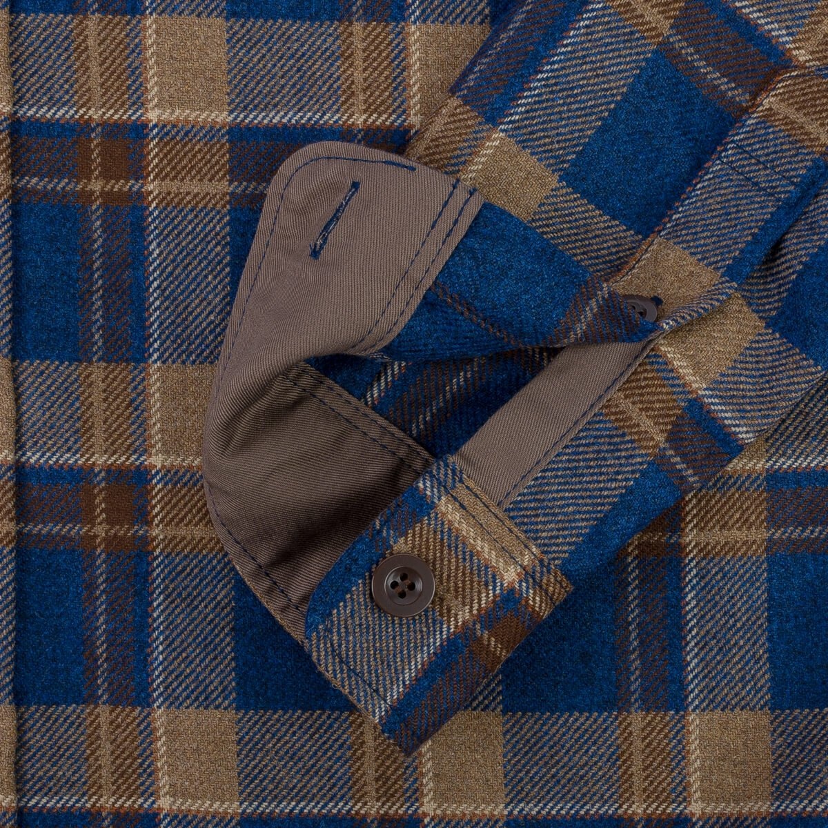 IHDR-434-DTC 14oz Fox Brothers® West Of England Devon Twill Check Flannel CPO Shirt - Blue - 11