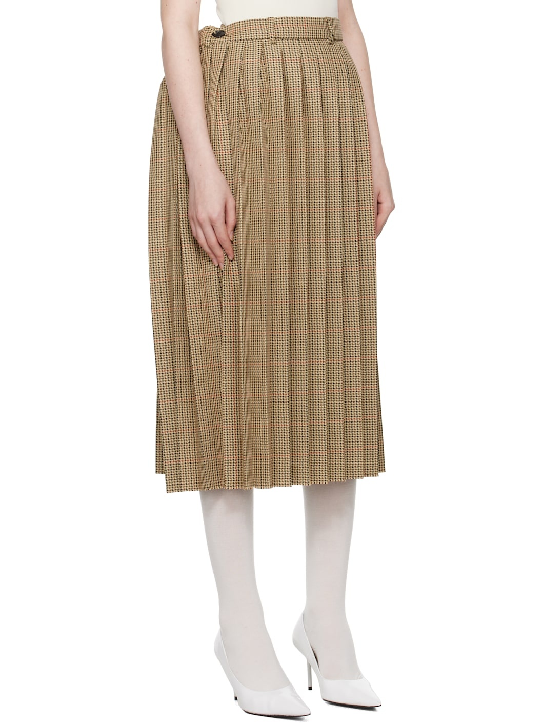 Beige Pleated Midi Skirt - 2