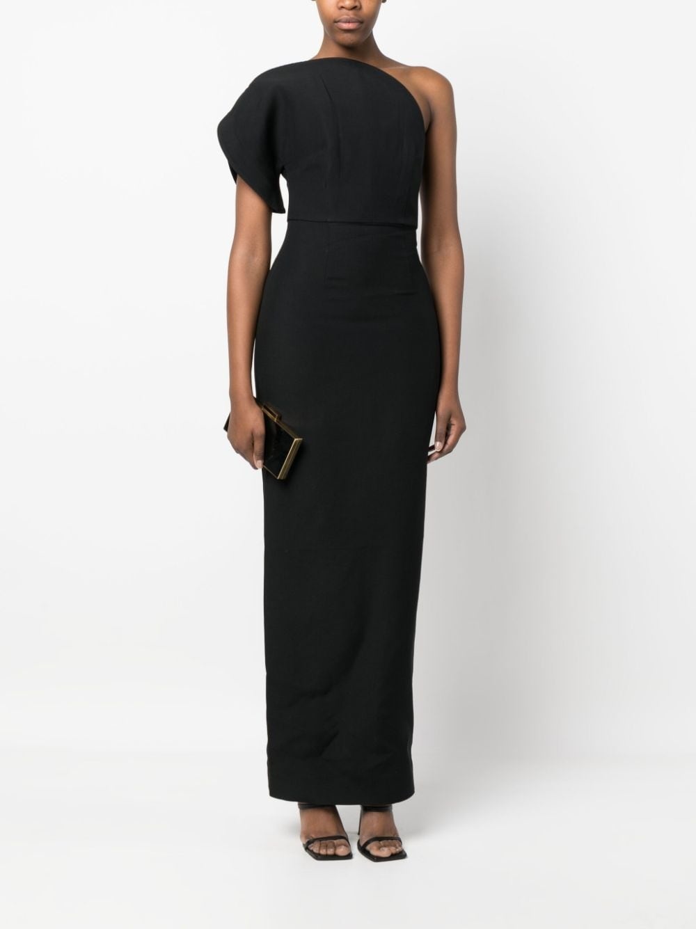 asymmetric silk-wool maxi dress - 2