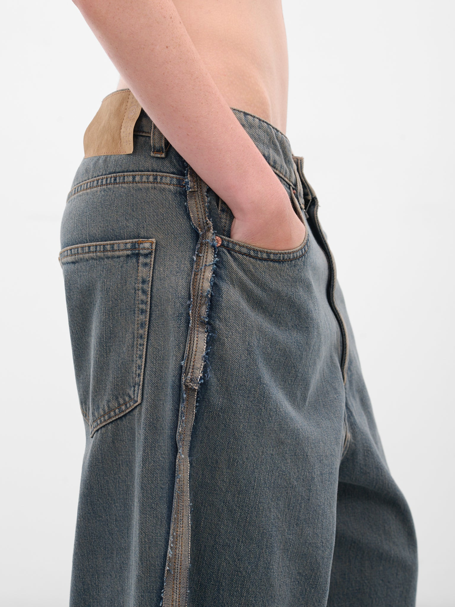 Blue Denim Deconstructed Baggy Jeans - 5