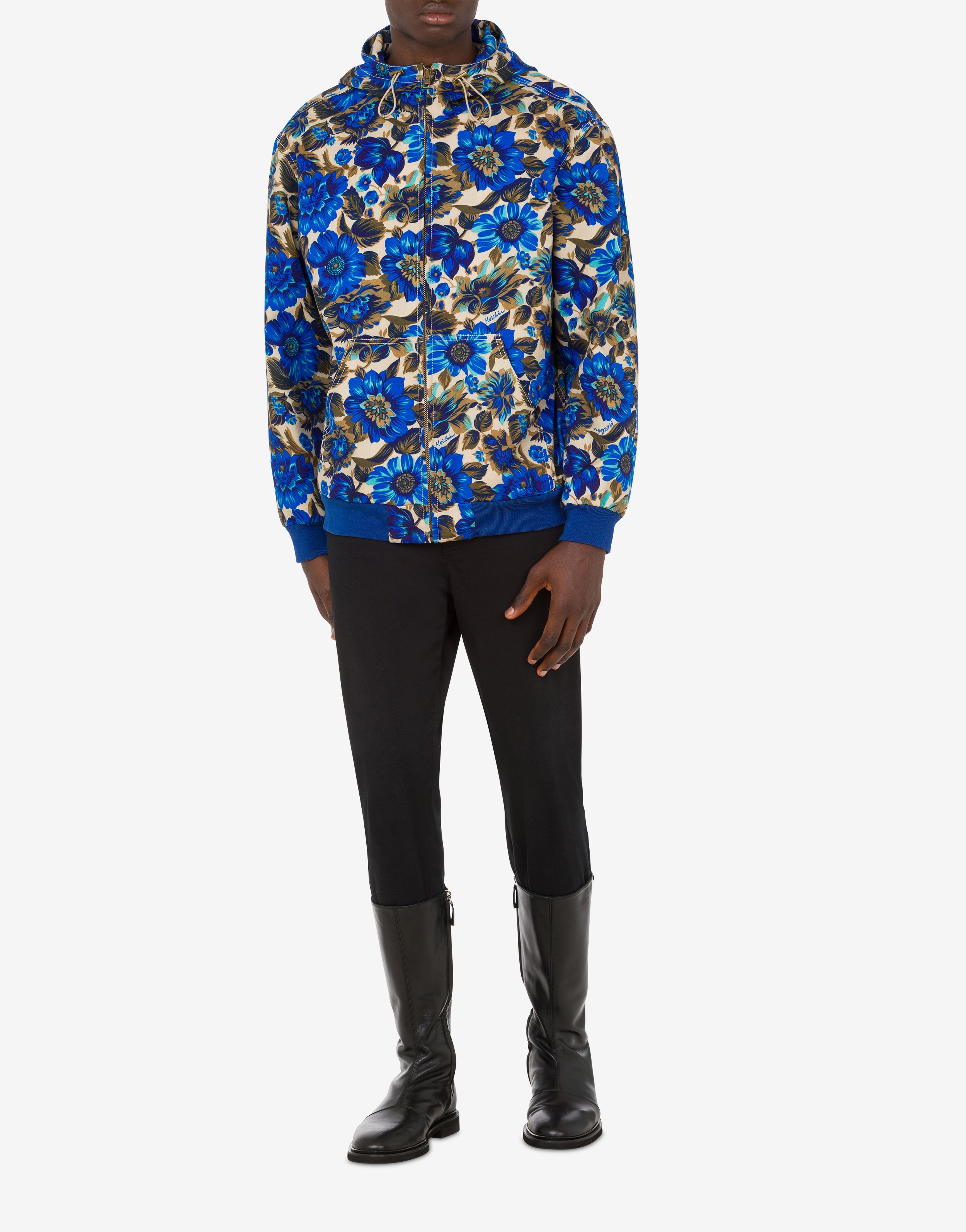 ALLOVER BLUE FLOWERS STRETCH BULL BOMBER JACKET - 2