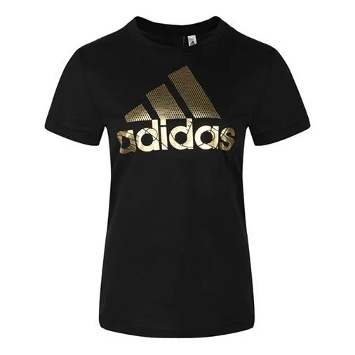 (WMNS) adidas 알파벳 로고 짧은 소매 검정 DV3025 - 1