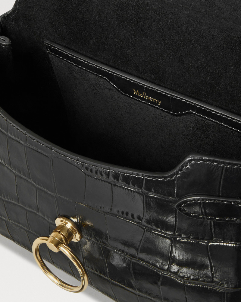Small Amberley Satchel Top Handle Black Shiny Small Croc 4