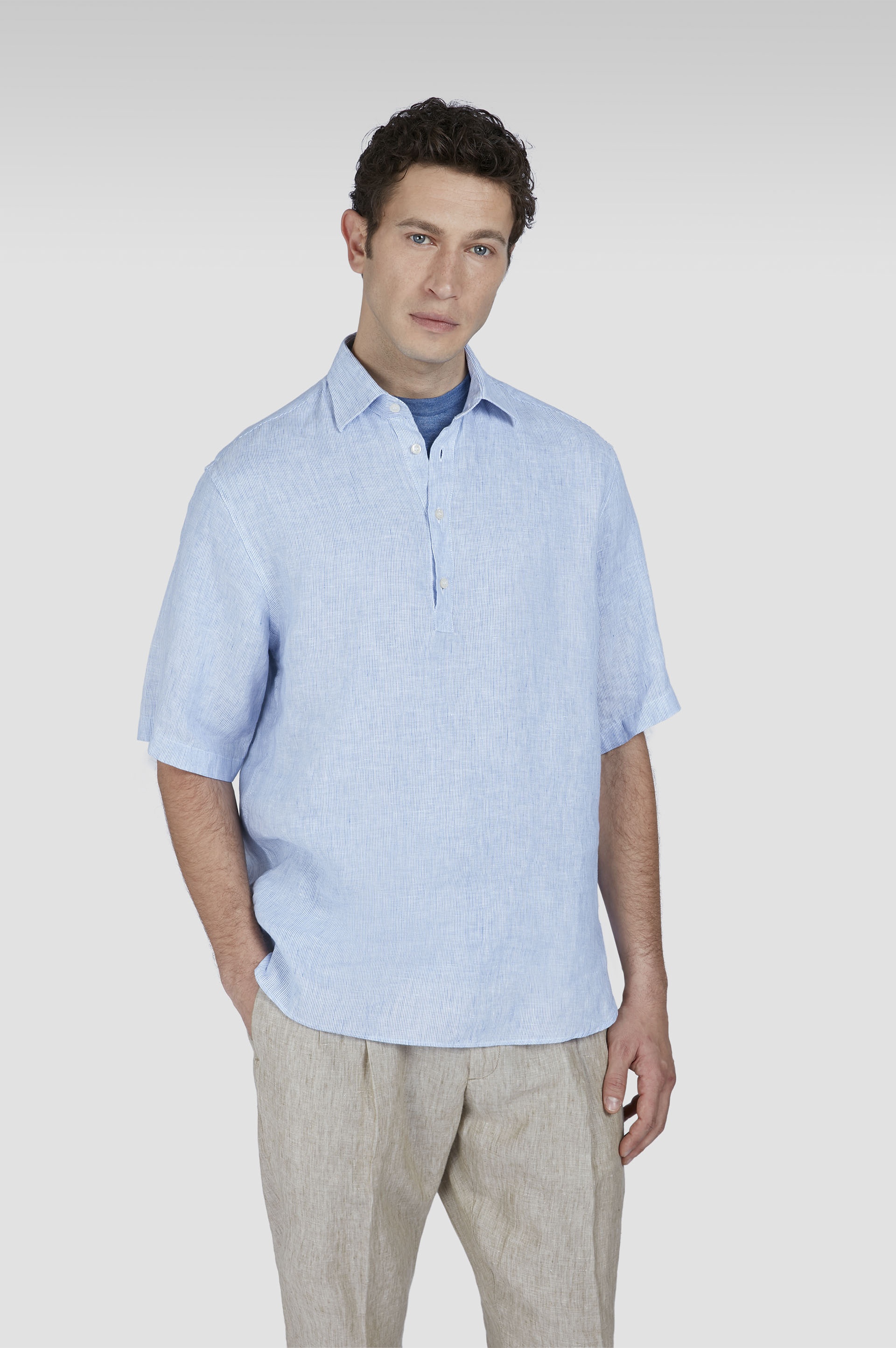 LINEN POPOVER SHIRT WITH SHORT SLEEVES - 7