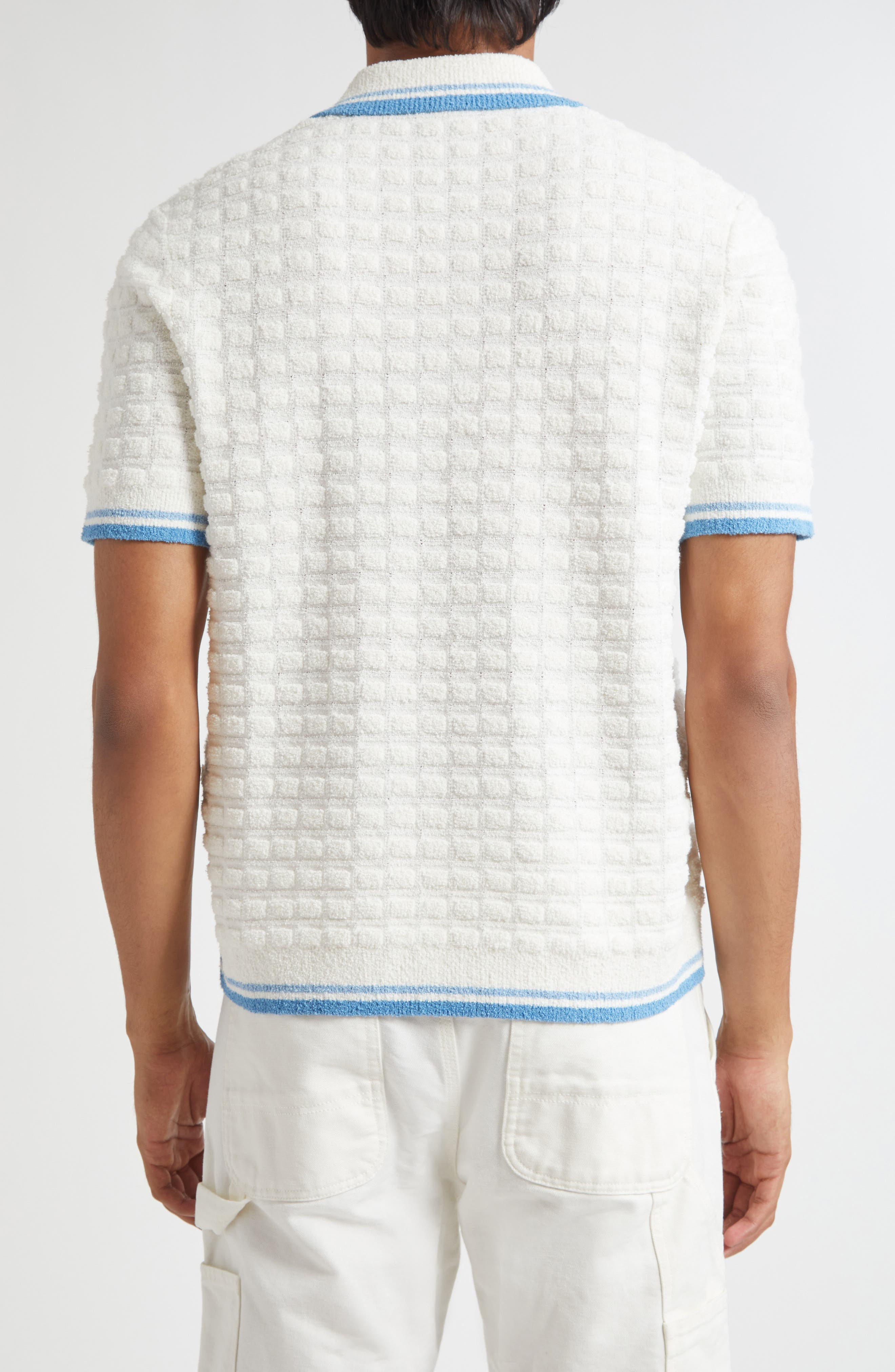 Casablanca Tipped Cotton Blend Bouclé Polo Sweater in White at Nordstrom - 2