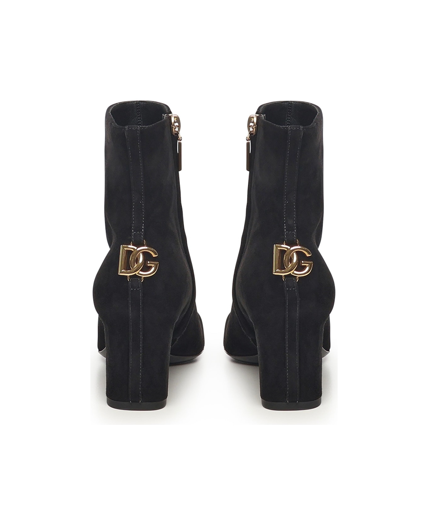 Black Ankle Boots With Dg Logo Plaque On The Back In Suede Woman - 3