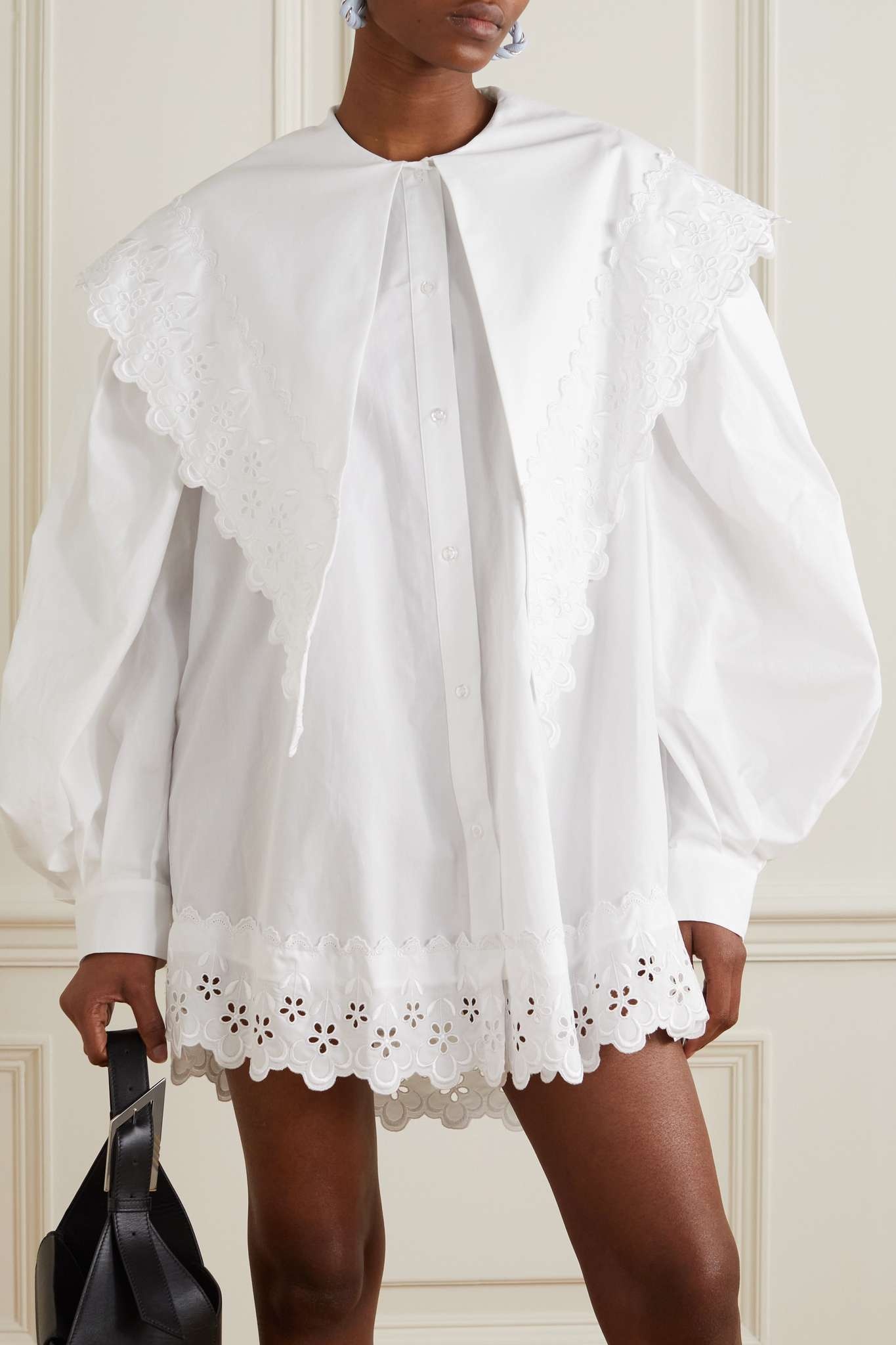 Broderie anglaise-trimmed cotton-poplin mini shirt dress - 3