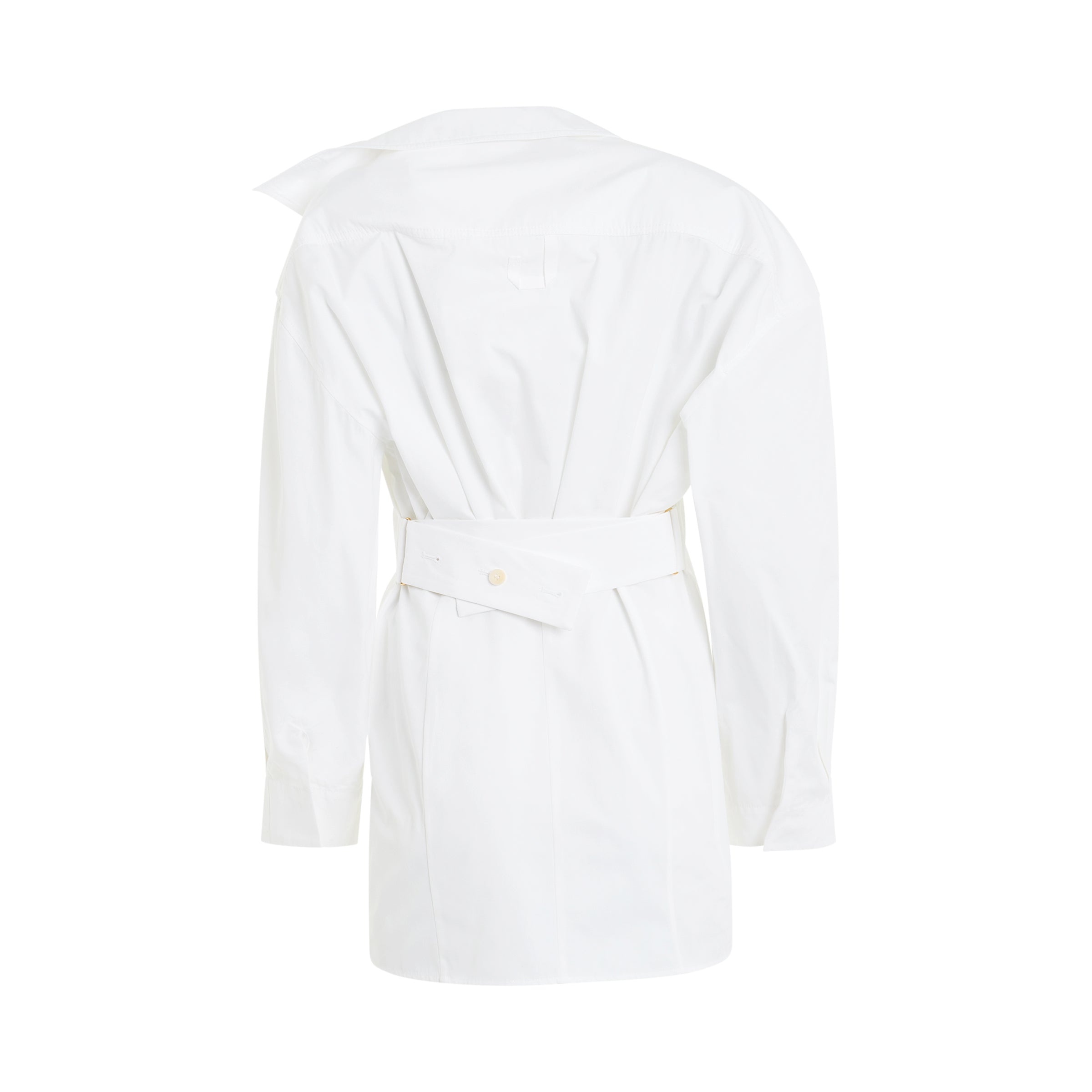 La Mini Robe Chemise Dress in White - 4