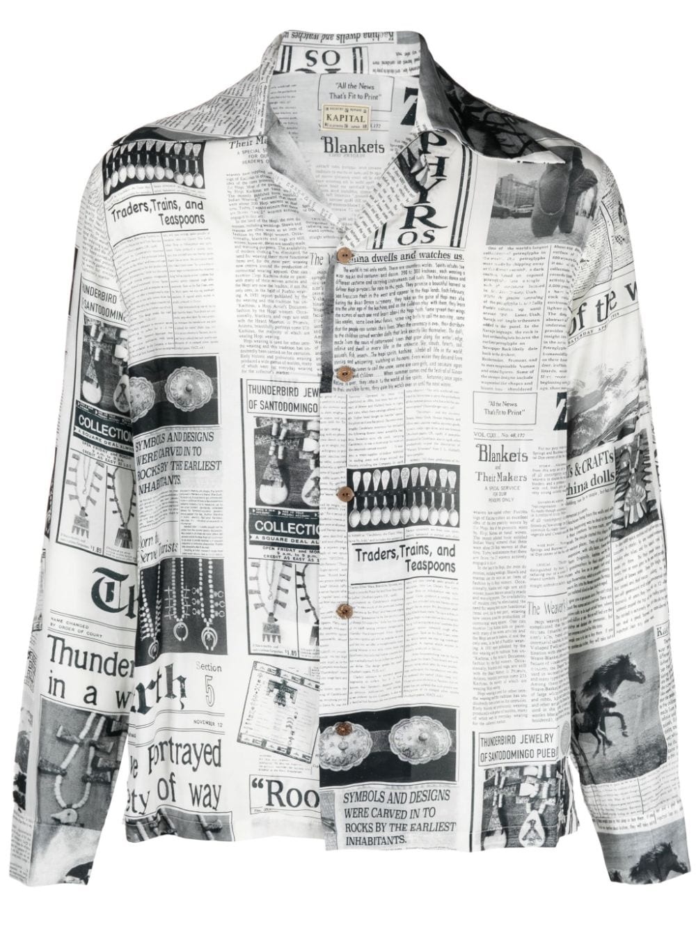 newspaper-print Cuban-collar shirt - 1