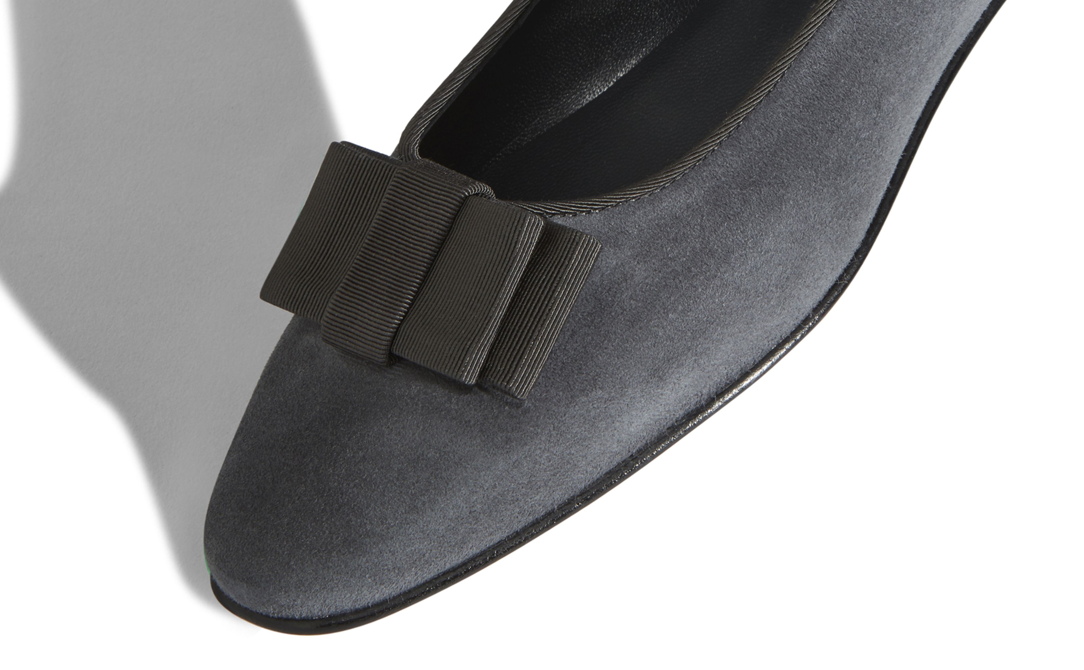 Dark Grey Suede Bow Detail Flat Shoes - 4