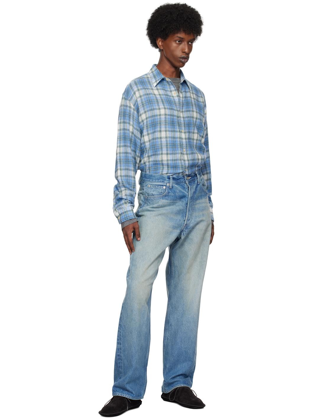 Blue Selvedge Faded Heavy Denim Wide Jeans - 4