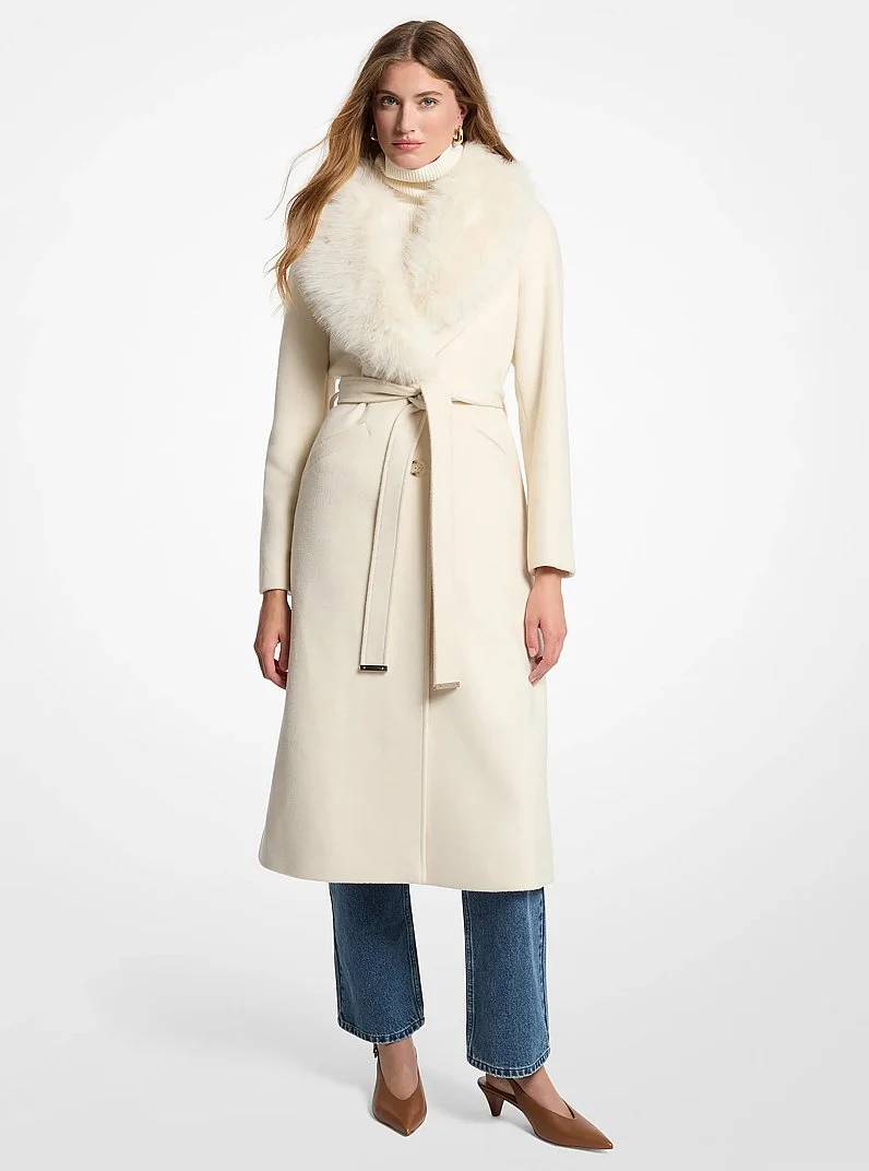 Faux Fur Trim Wool Blend Coat - 1