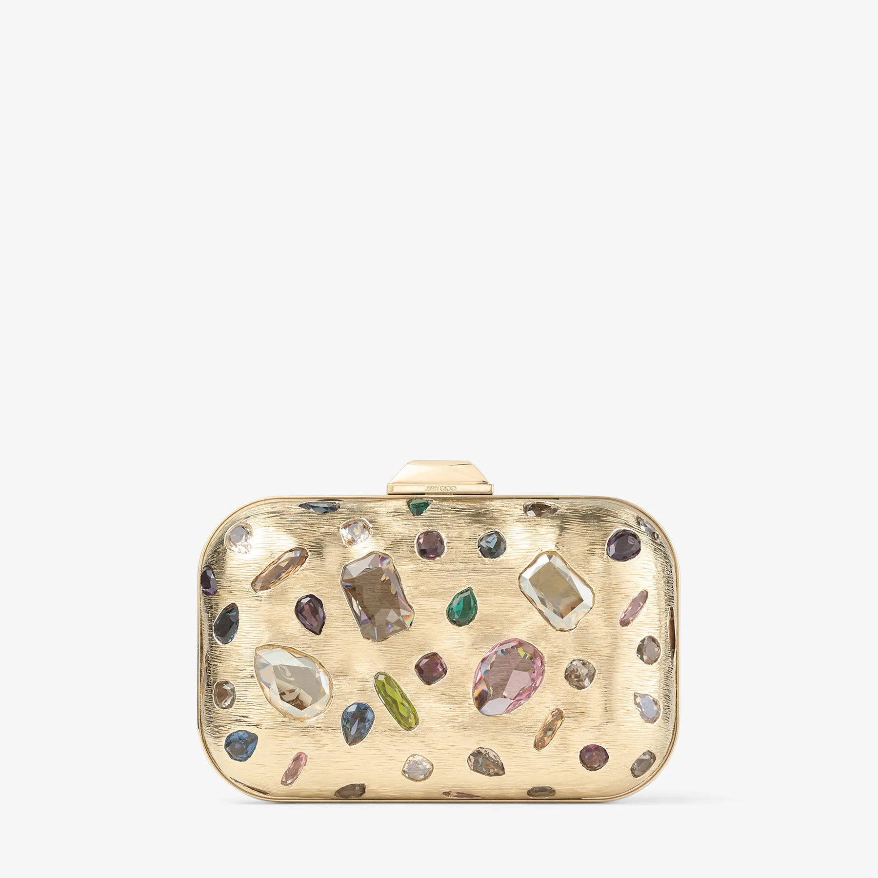 Cloud Gold and Multi Textured Metal and Crystal Clutch Bag with Cube Clasp - 1