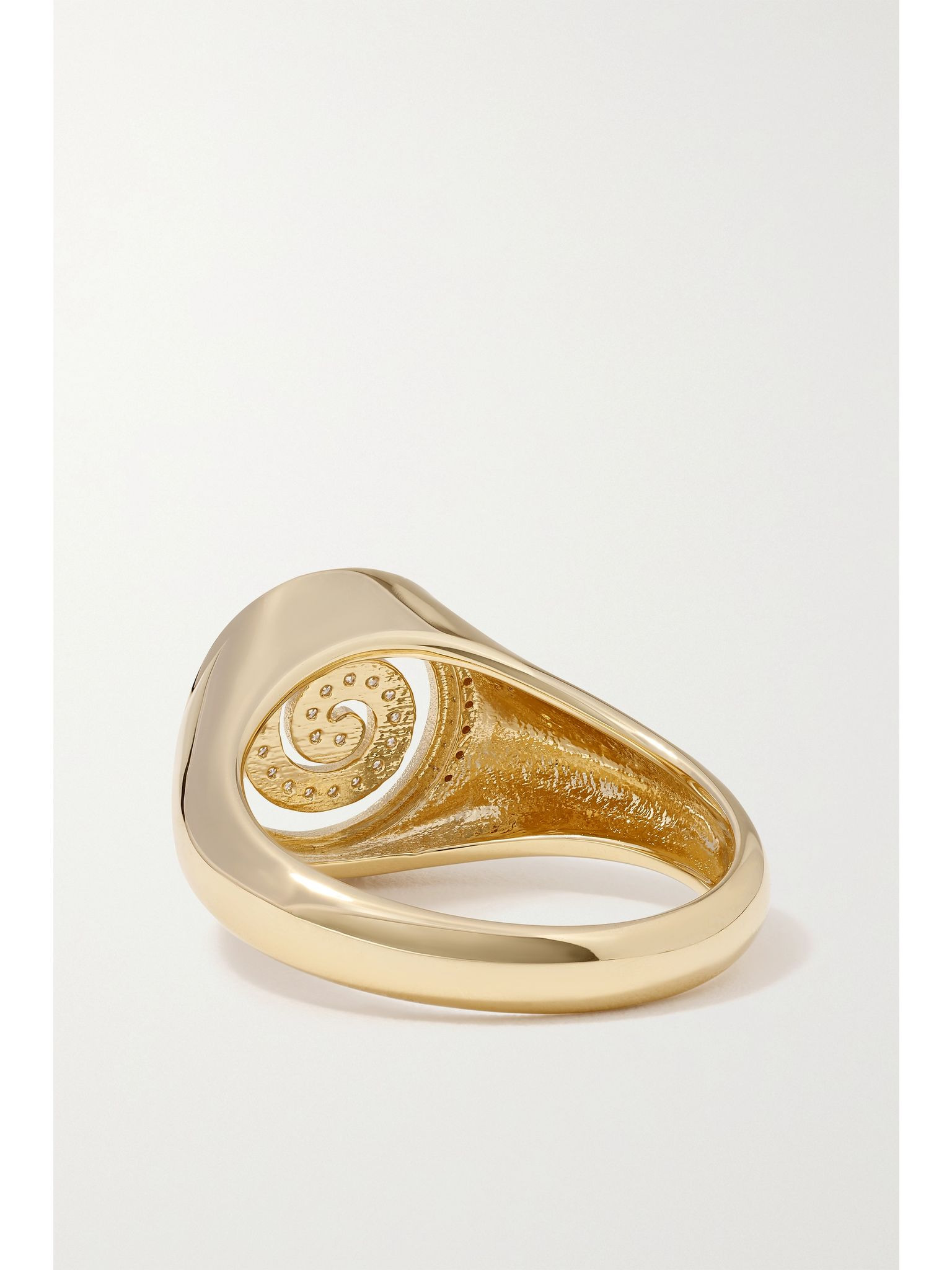 Spiral 14-karat gold diamond signet ring Gold - 3