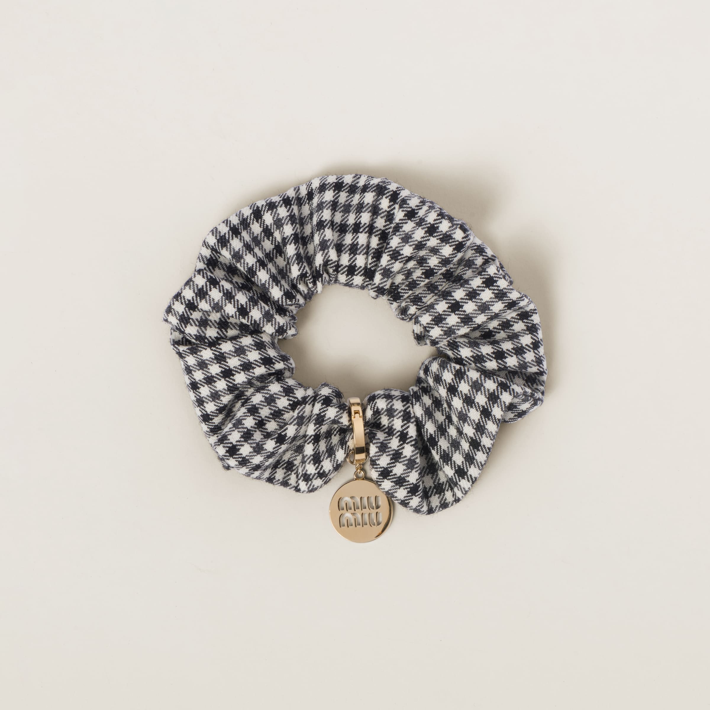 Gingham check wool scrunchie - 1