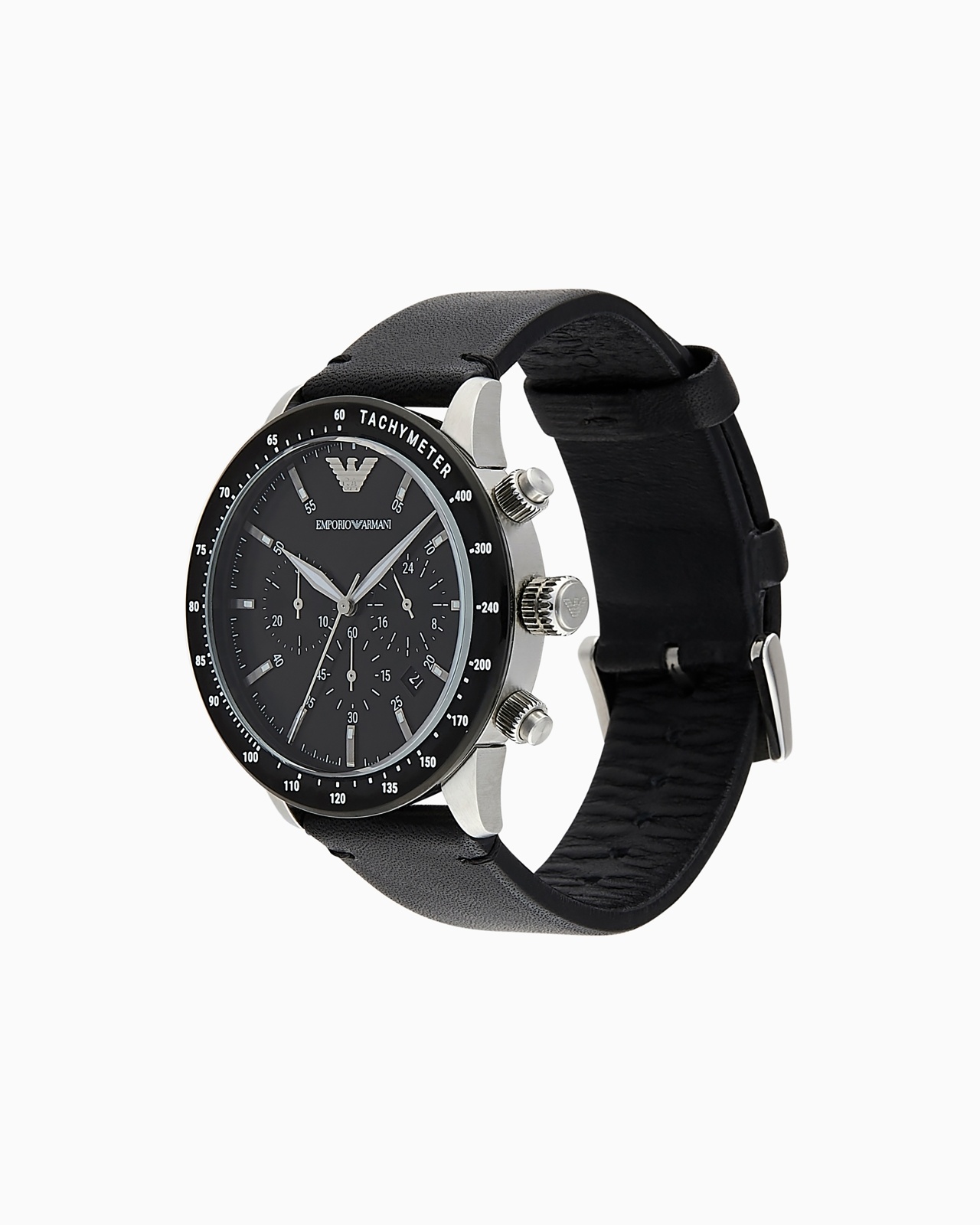 MEN'S CHRONOGRAPH BLACK LEATHER WATCH - 2