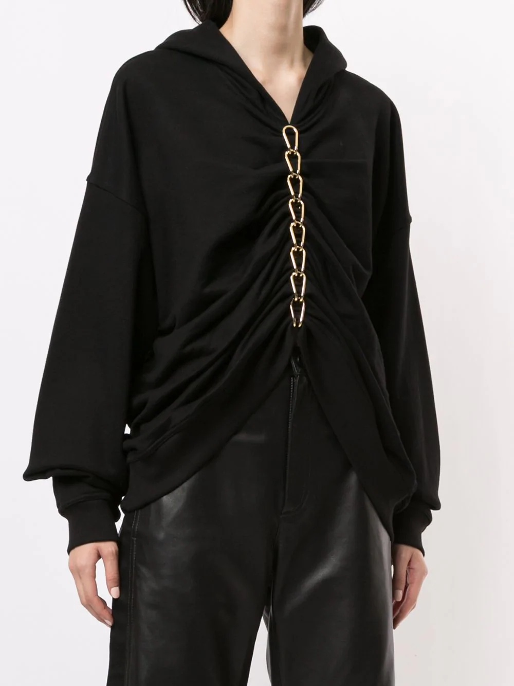 chain-link ruched hoodie - 3