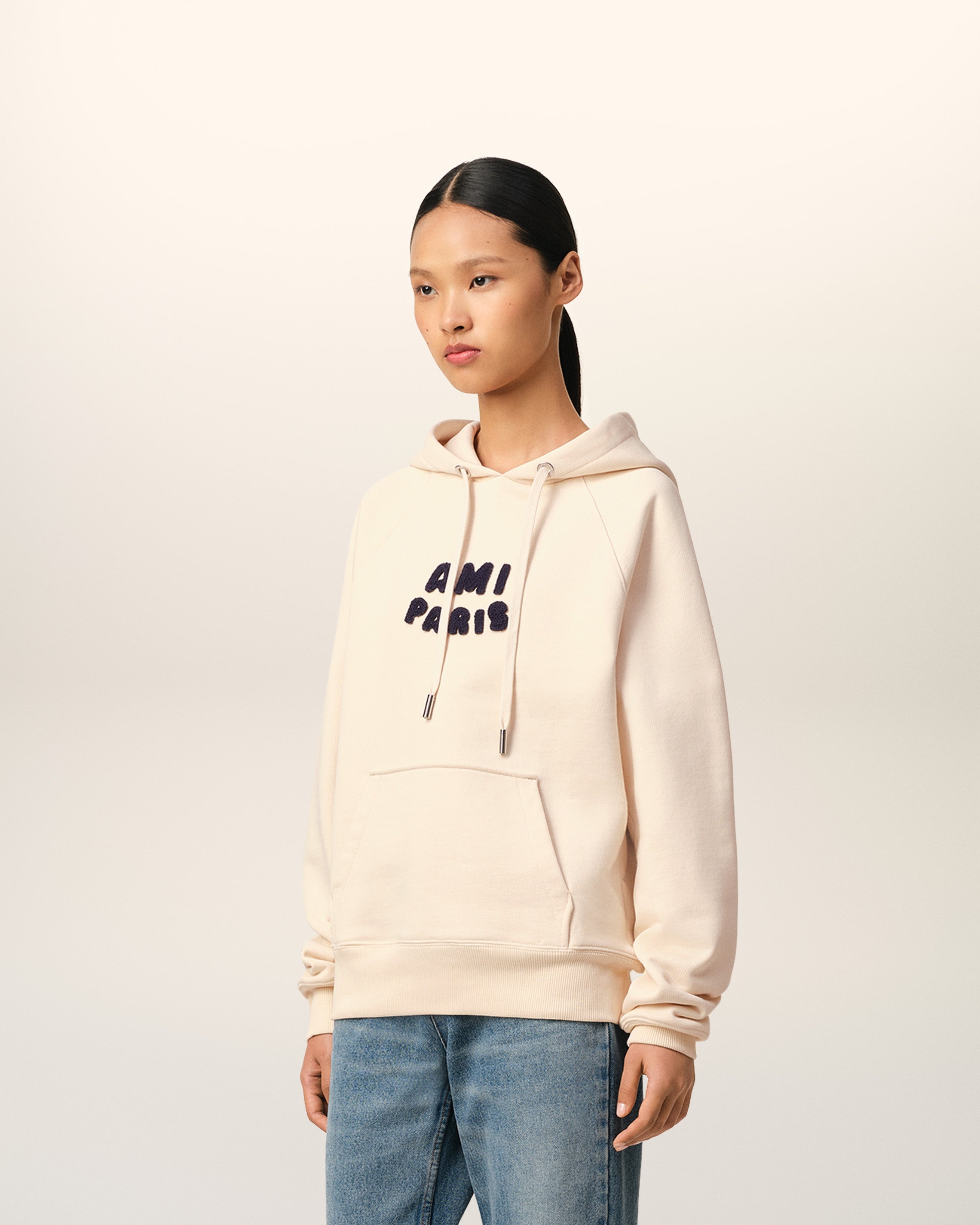 BEIGE COTTON HOODIE WITH AMI PARIS PATCH - 6