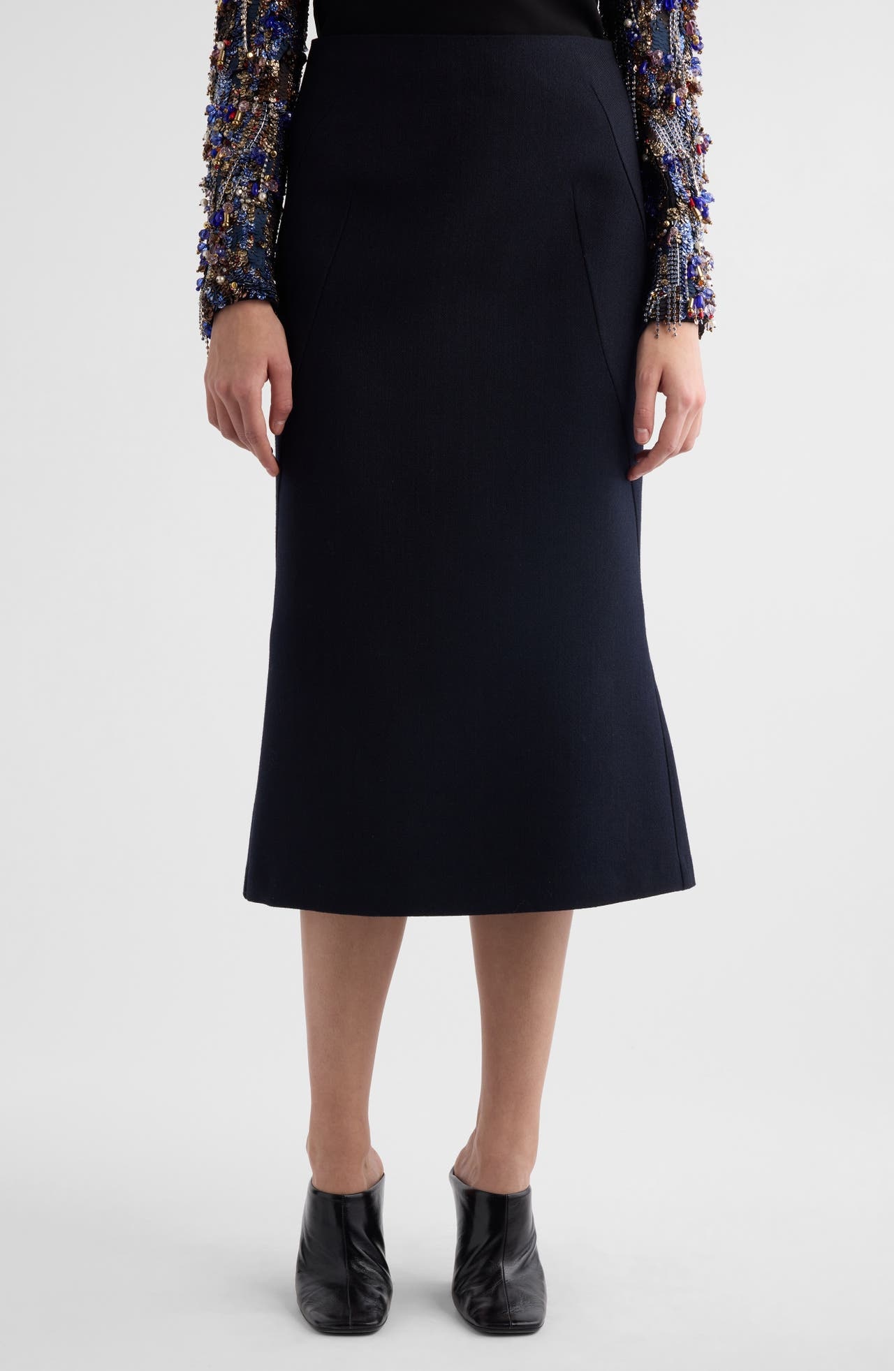 Dries Van Noten Sibyl Wool Midi Skirt in Navy at Nordstrom - 1