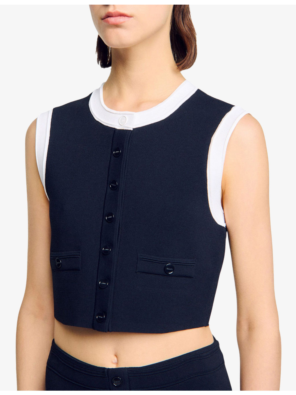 Sleeveless Cropped Knitted Cardigan - 5