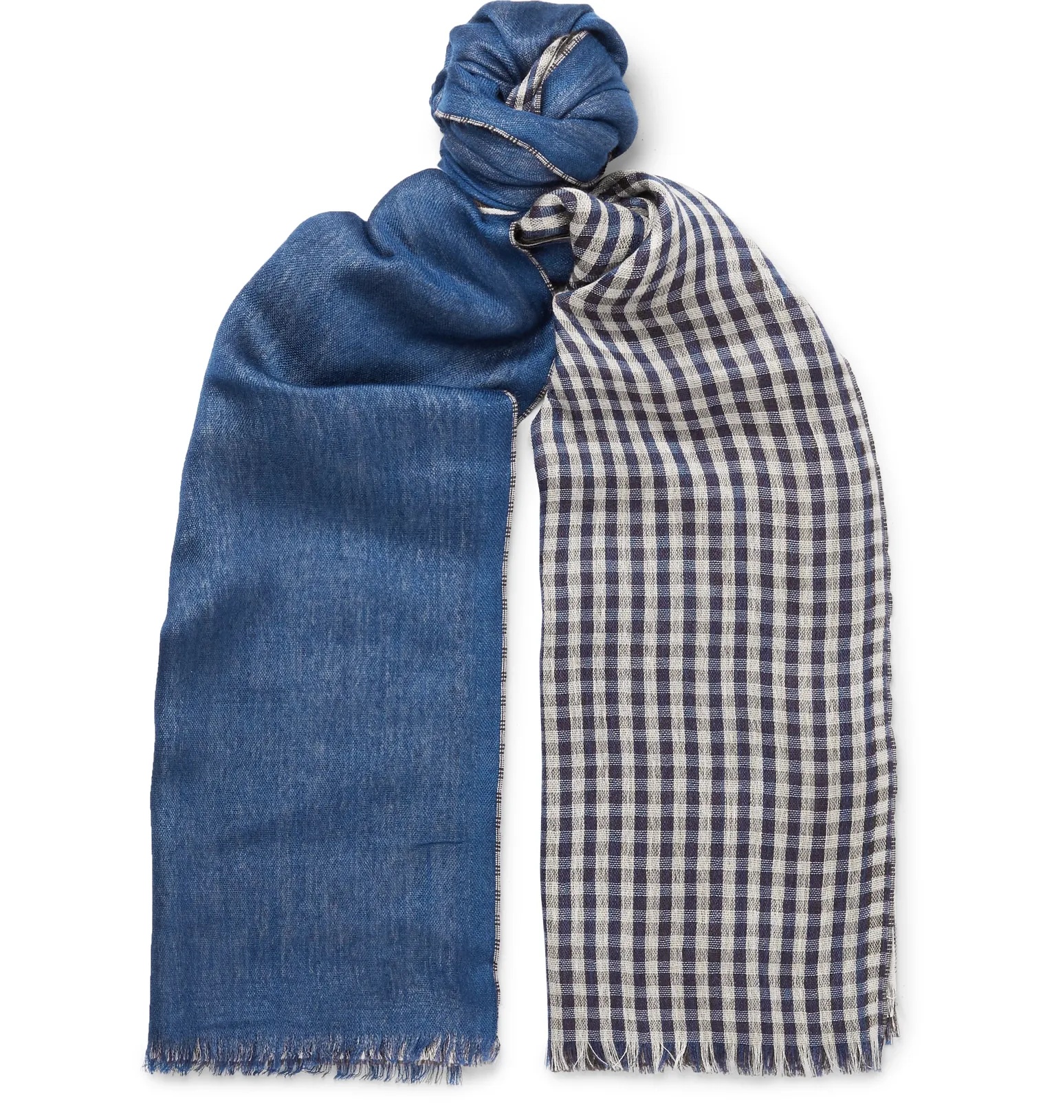 Fringed Gingham Cashmere and Silk-Blend Scarf - 1