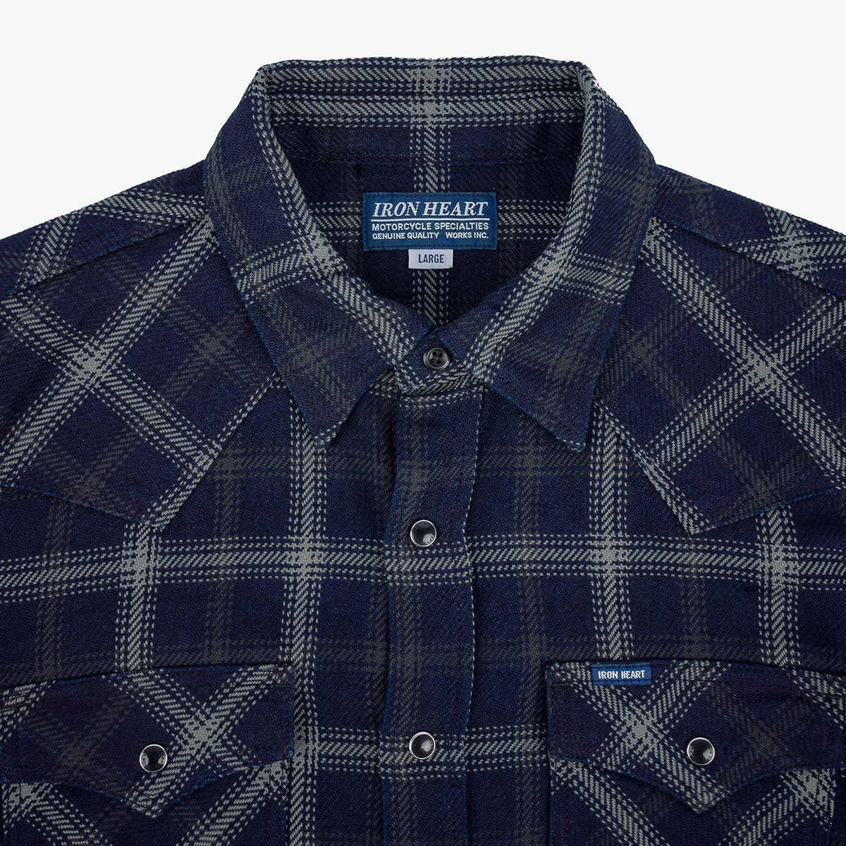 IHSH-411-BLK 9oz Selvedge Indigo Check Flannel Western Shirt - Black - 10
