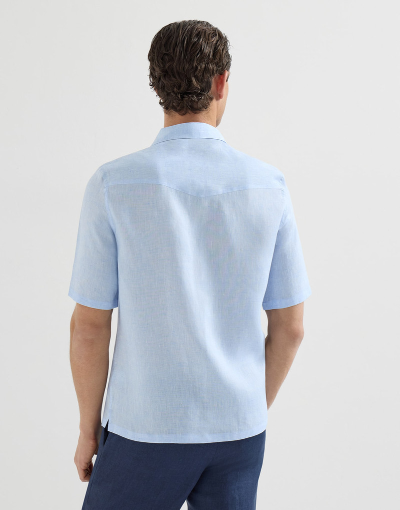 Linen easy fit short sleeve shirt with camp collar 3