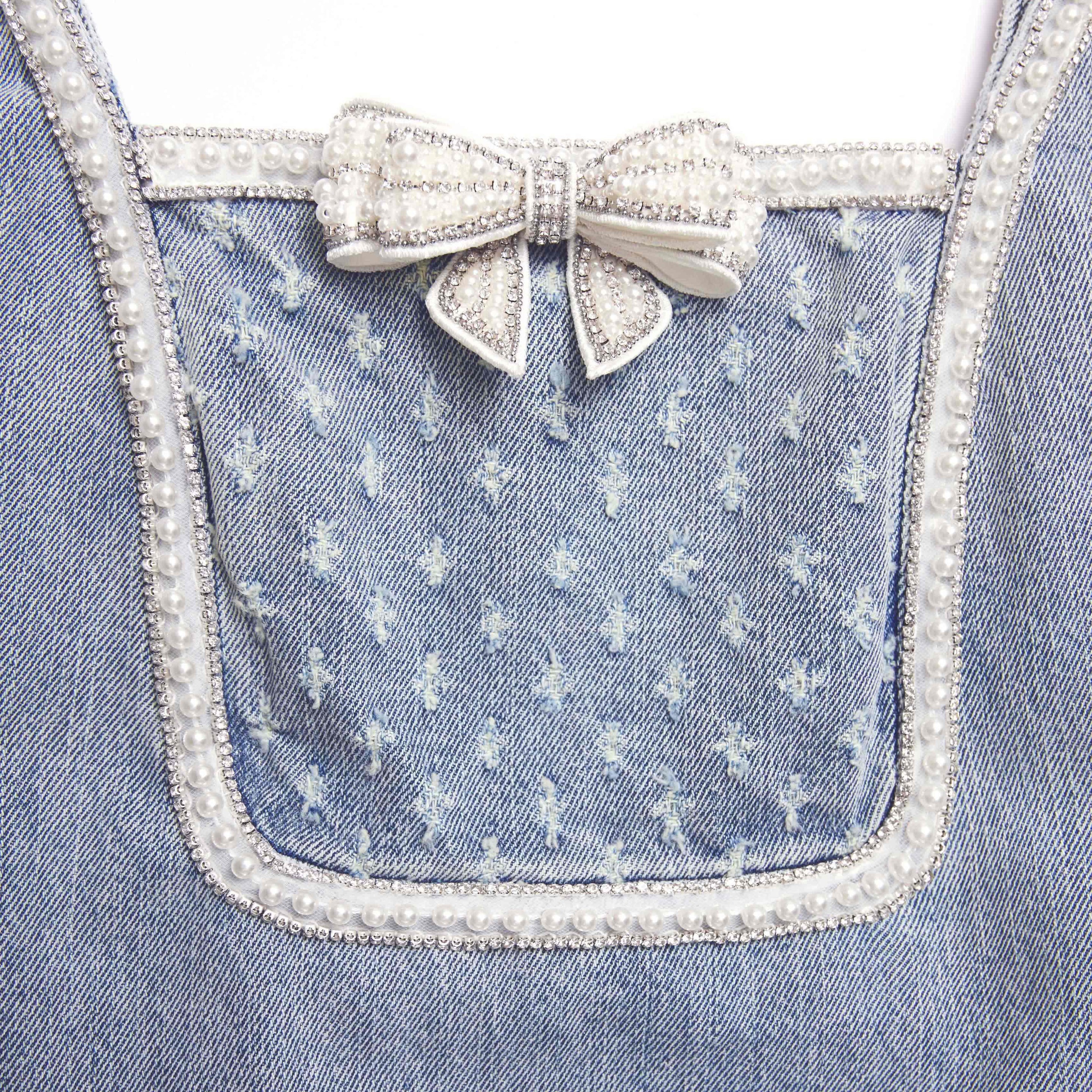 Light Blue Denim Bow Mini Dress - 5