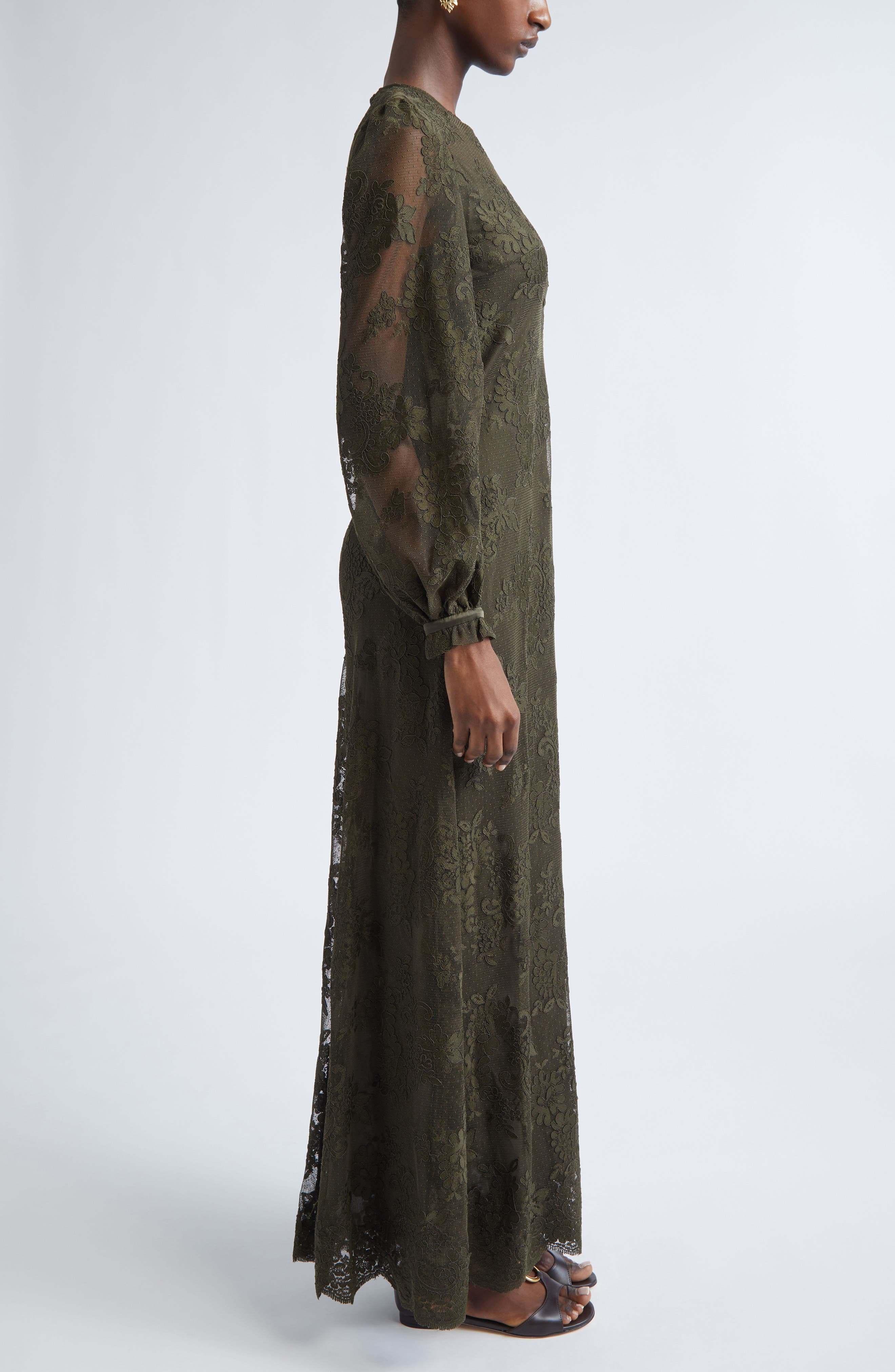 Zimmermann Memento Long Sleeve Lace Maxi Dress in Olive at Nordstrom - 3