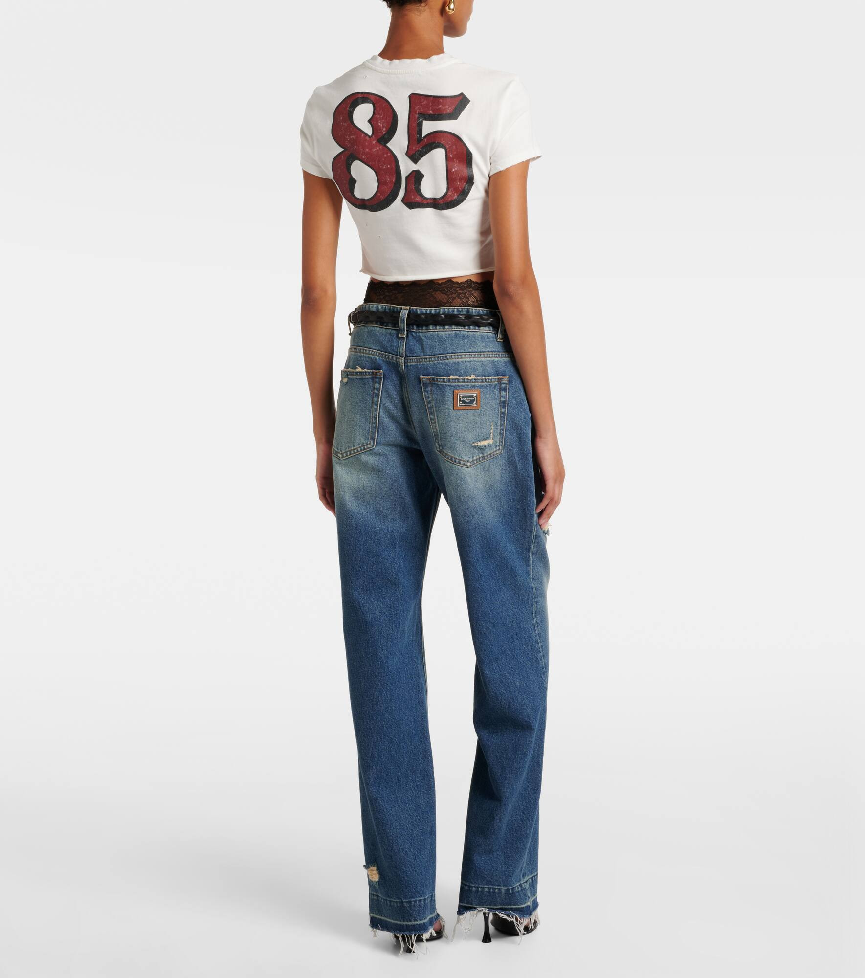 Printed cropped cotton jersey T-shirt - 3