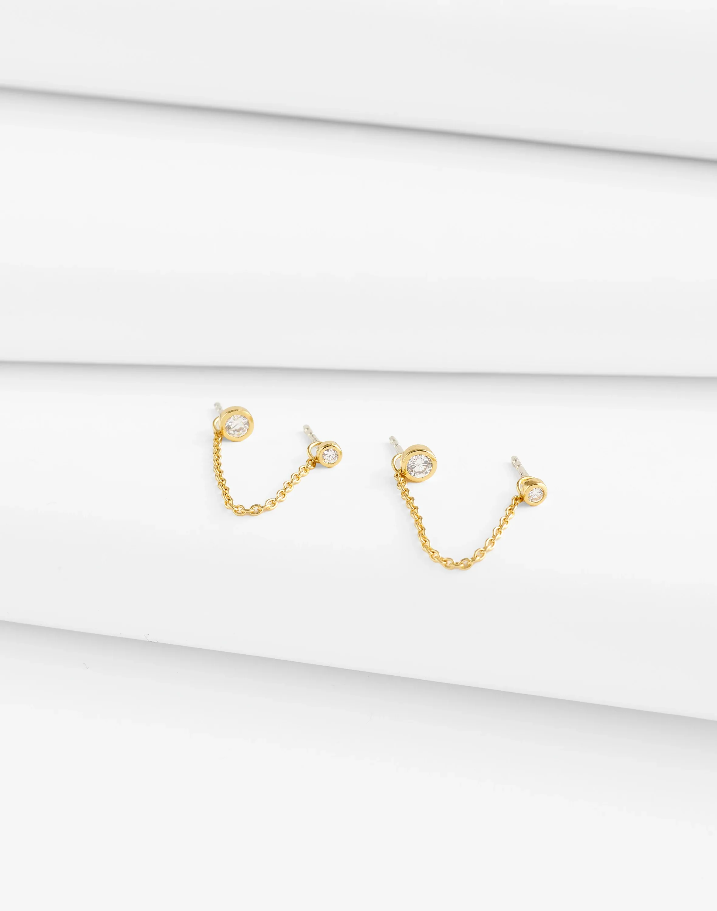 Demi-Fine Chain Double Stud Earrings - 1