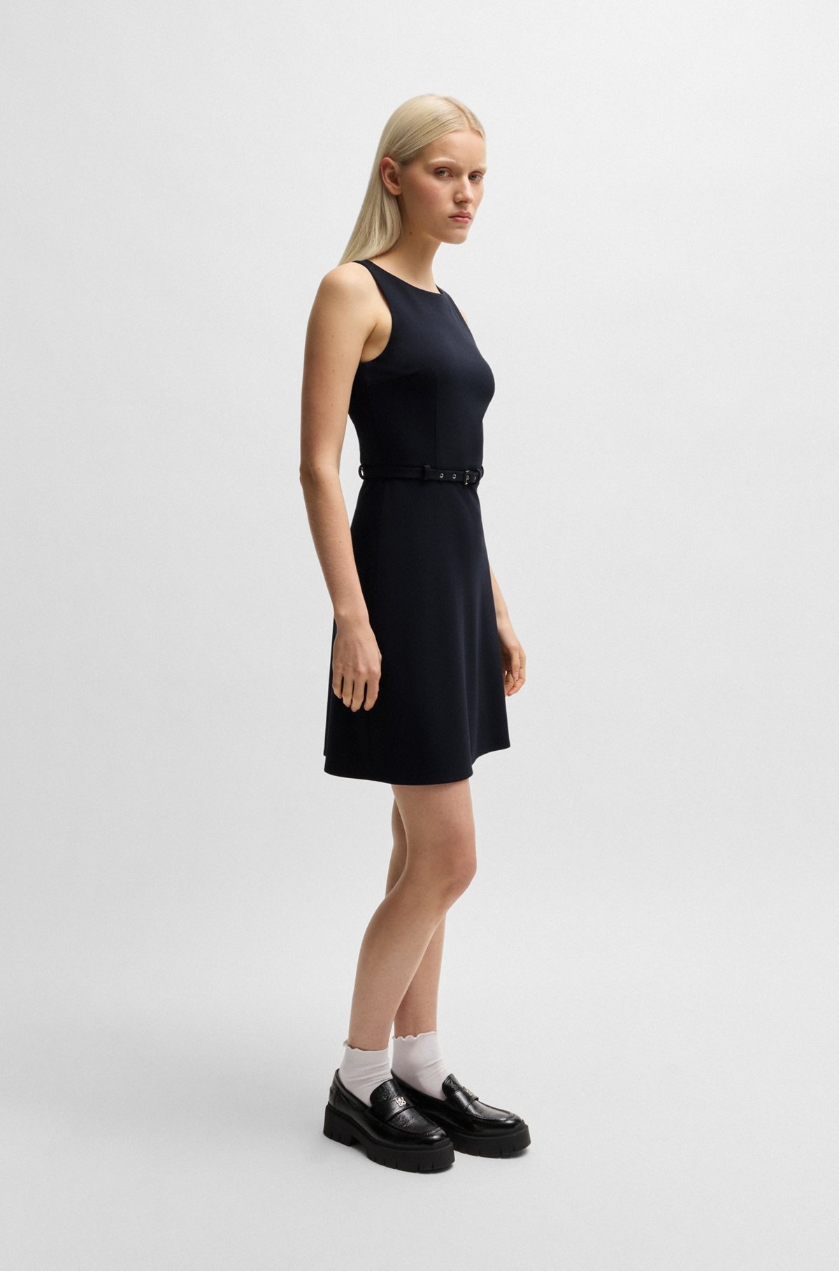 A-LINE DRESS WITH BUCKLED BELT - 3