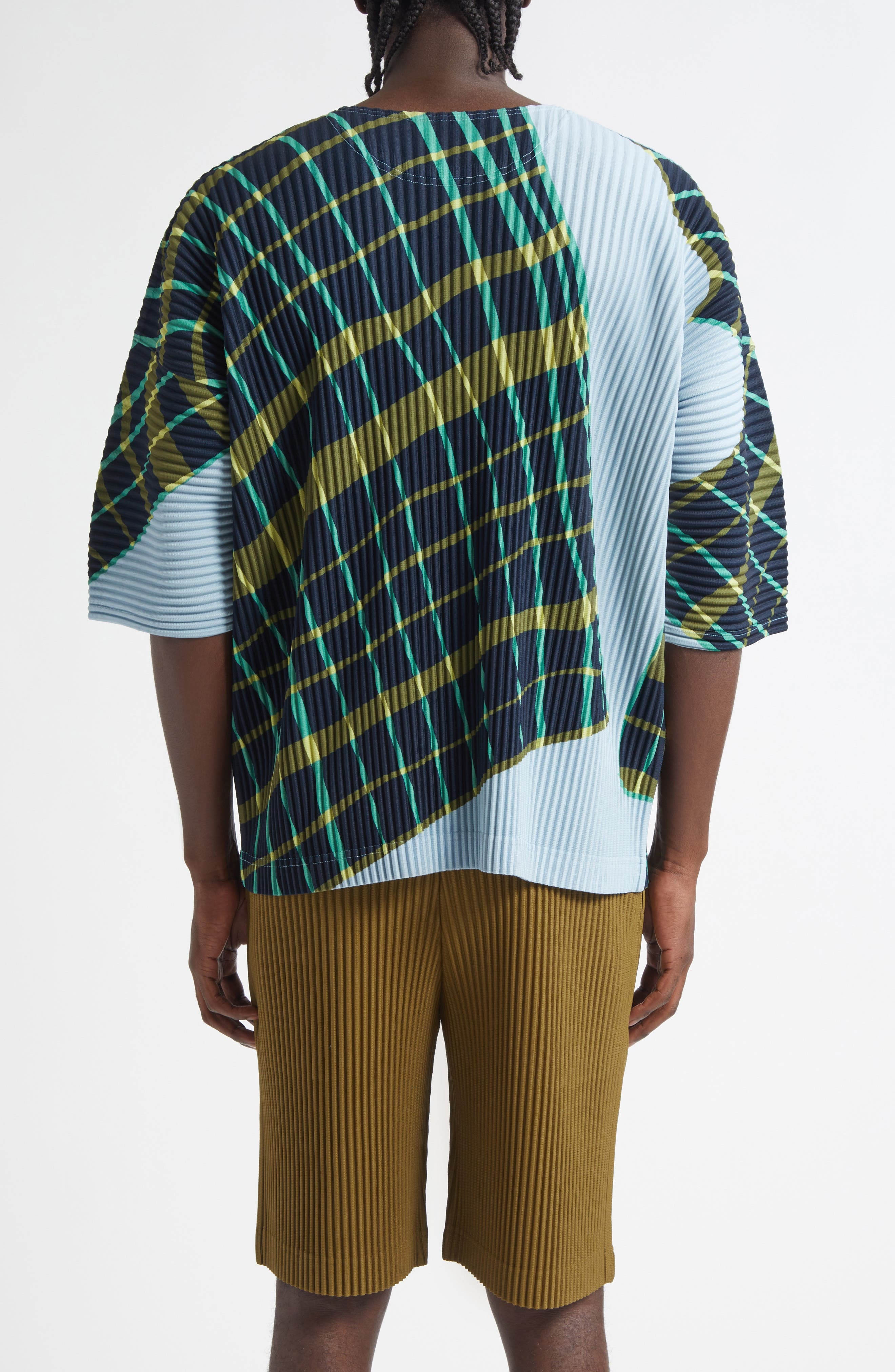 Homme Plissé Issey Miyake Windswept Plaid Pleated Top in Blue Gray at Nordstrom - 2
