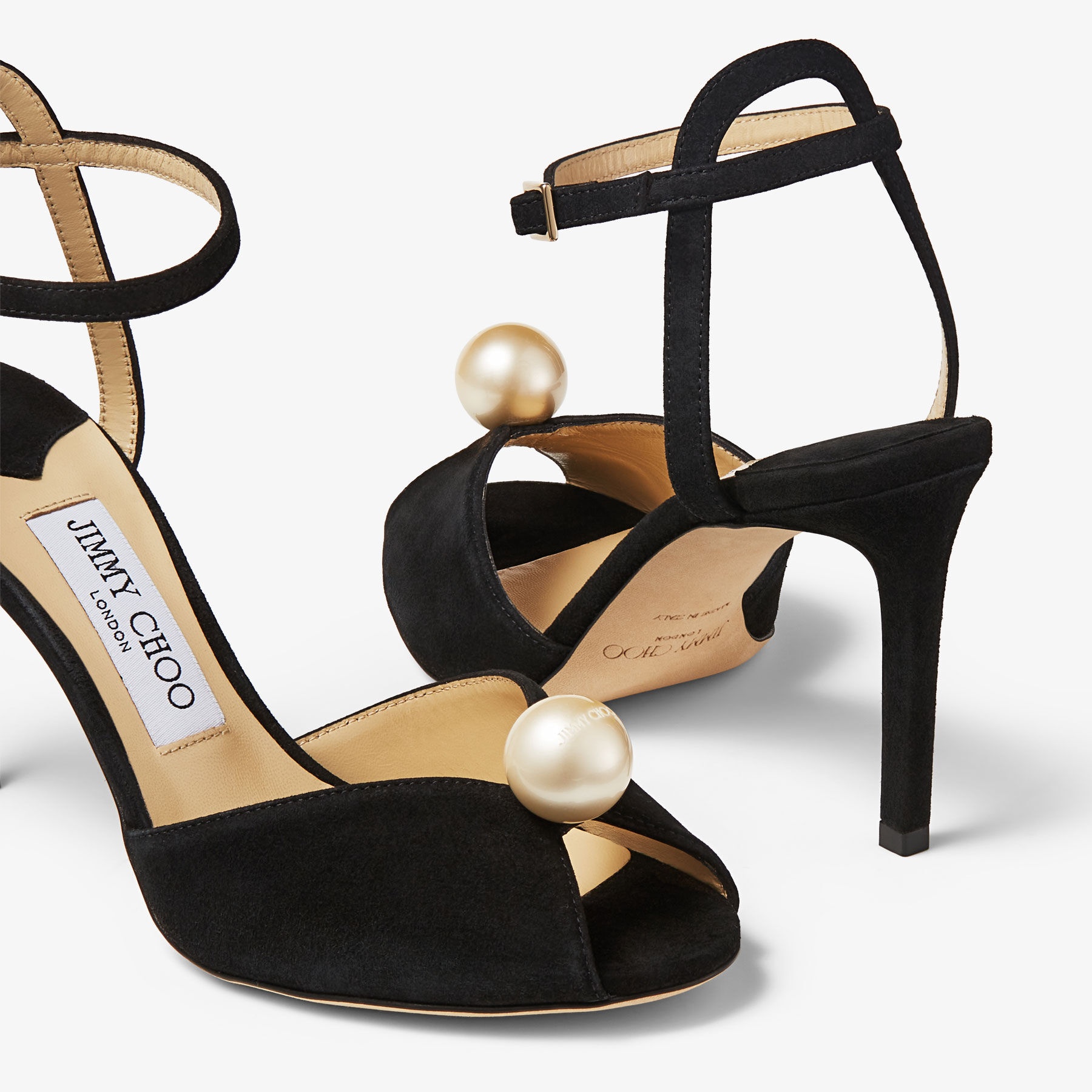 Sacora 85
Black Suede Sandals with Pearl Embellishment - 3