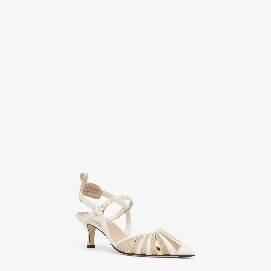 White leather and mesh medium-heeled slingbacks - 2