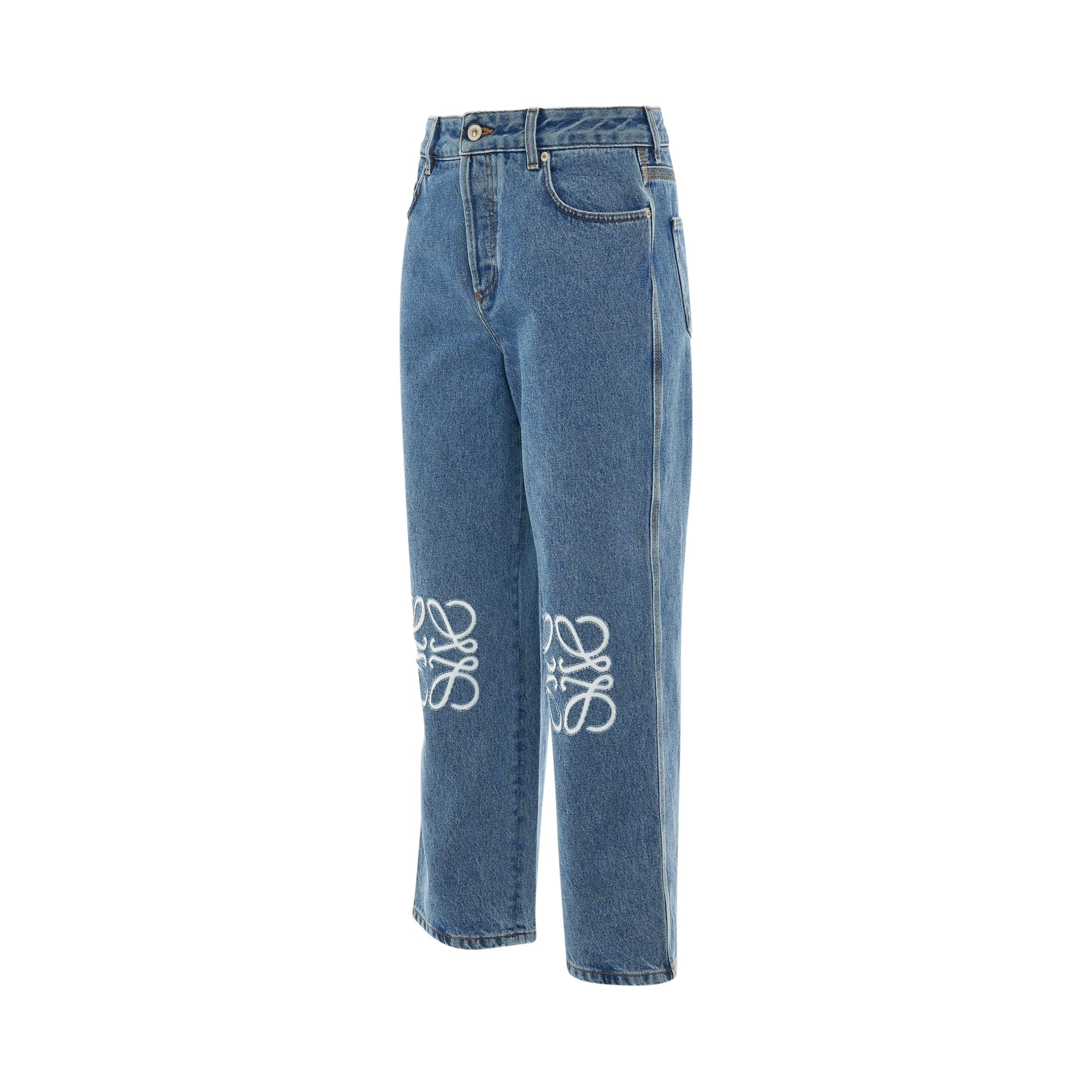 Women Anagram Cropped Jeans in Mid Blue Denim - 2