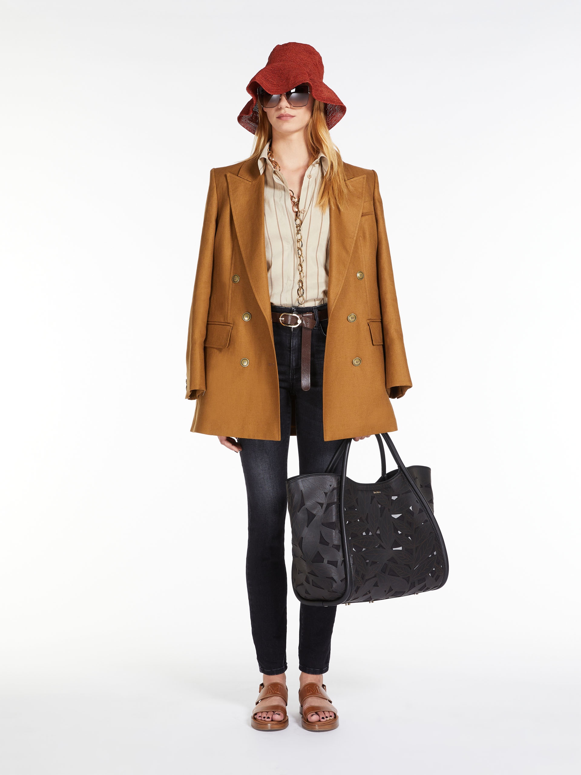 Max Mara MARINELEAF Marine tote bag in carved leather REVERSIBLE