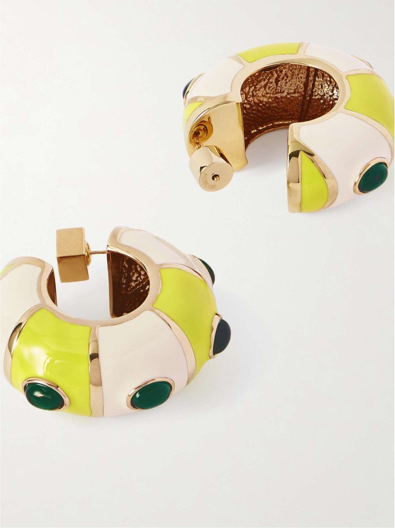 Les Boucles Rayures gold-tone, enamel and crystal earrings Yellow 3