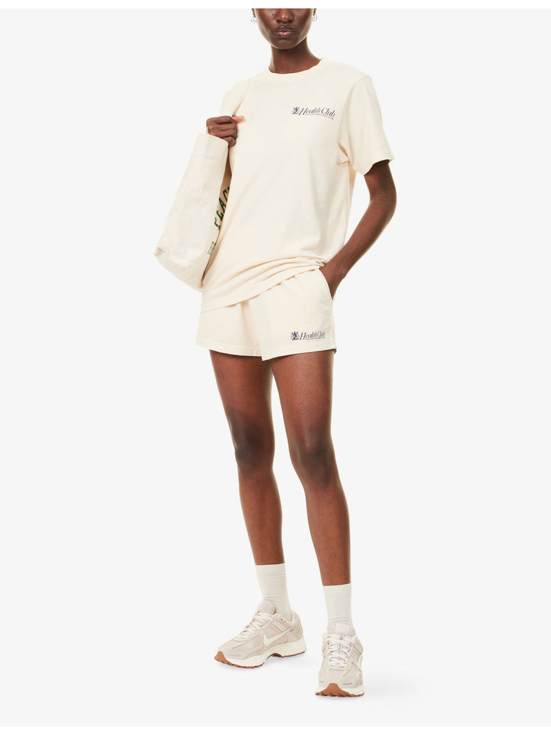 Sporty & Rich Lion Health Disco Drawstring Cotton-Jersey Shorts outlook