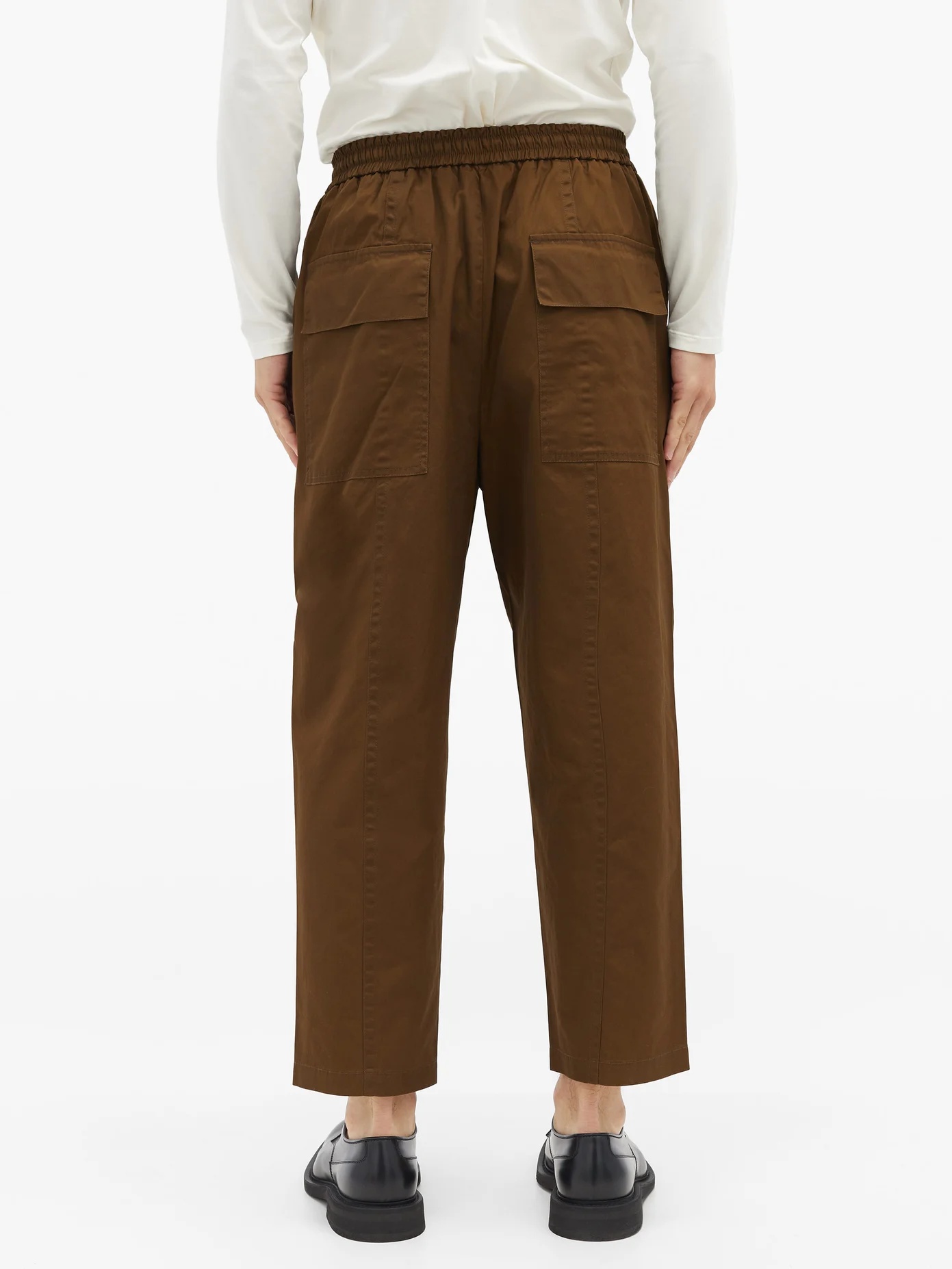 Drawstring-waist cropped cotton-poplin trousers - 5