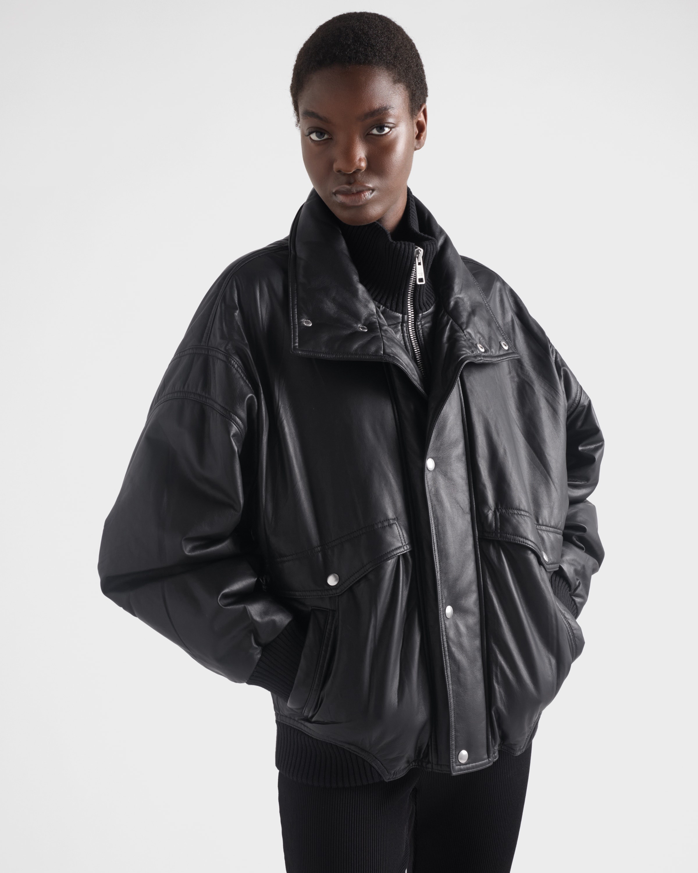 ジャケット PRADA Black Nappa Leather Bomber Jacket Prada Nappa Leather Bomber Jacket | Black | FARFETCH CA