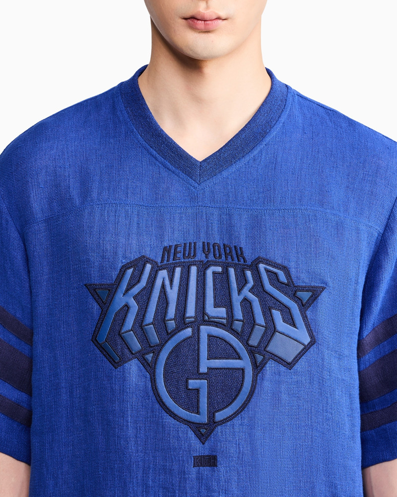 LINEN T-SHIRT WITH STRIPED EDGES AND KITH FOR KNICKS LOGO 6